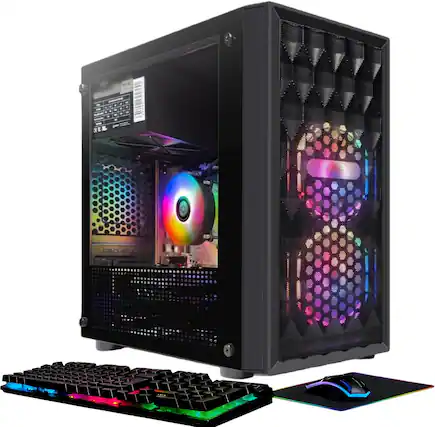 Front. STGAubron - STGAubron Gaming PC Desktop, Radeon RX 560 4G, Intel 10th Gen G5905 3.5Ghz, 16G DDR4, 1T SSD, WiFi, BT 5.0, Win11 Home - Black.