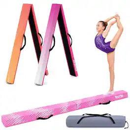 Hurtle - Foldable Balance Beam for Kids & Toddlers, Non-Slip Gymnastics Training Equipment with Carry Bag for Home - Pink