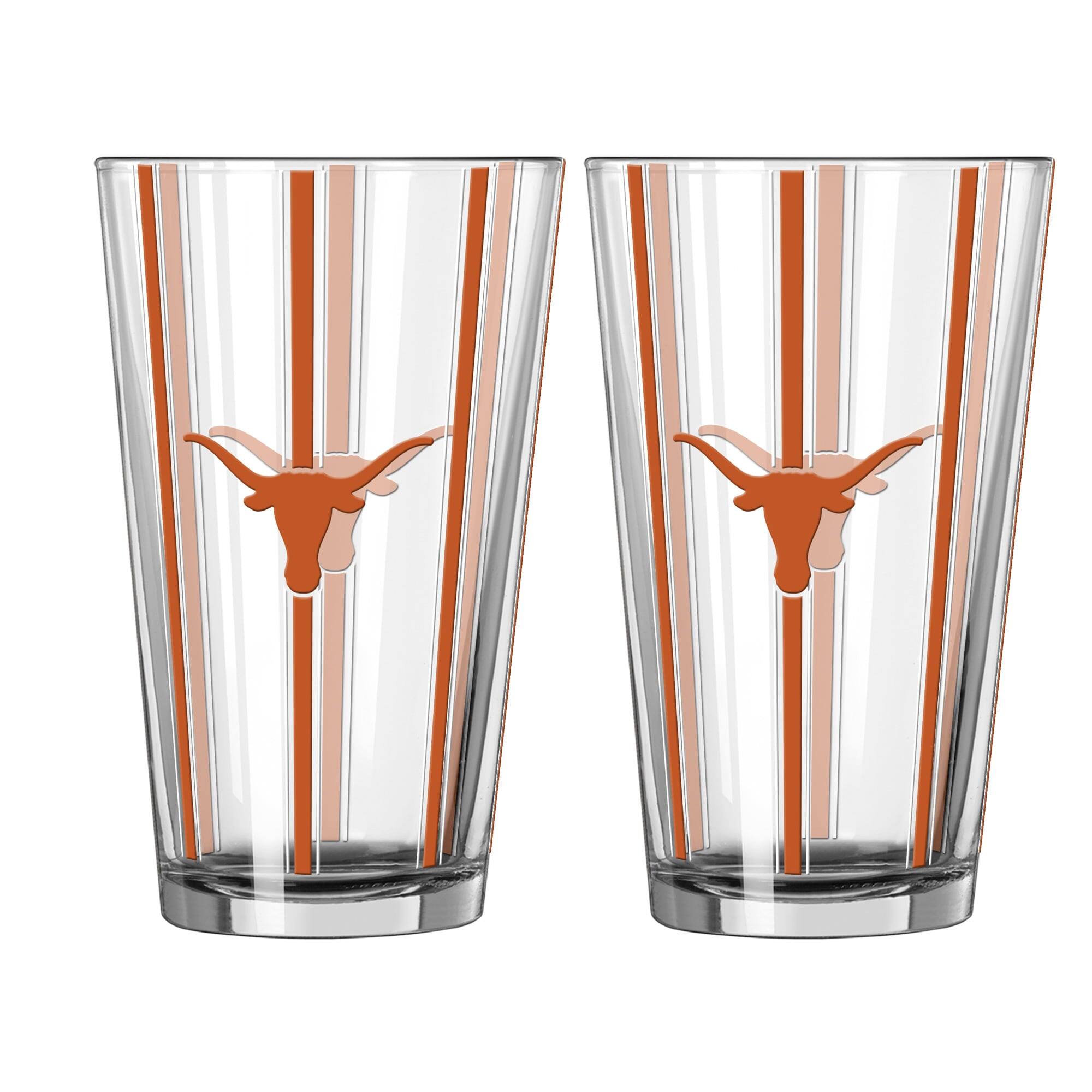 Front. Logo Brands - Texas Longhorns Two-Piece 16oz. Striped Pint Glass Set - Multicolor.