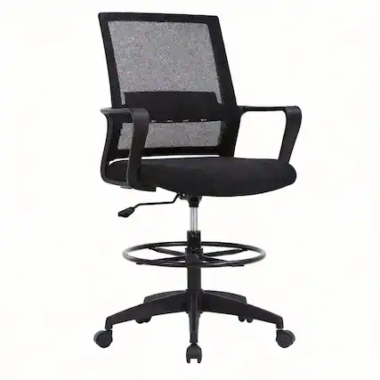 Front. Frangdom - Drafting Chair Adjustable Swivel Mesh Lumbar Support Arms Footrest Mid Back - black adjustable height lumbar support.