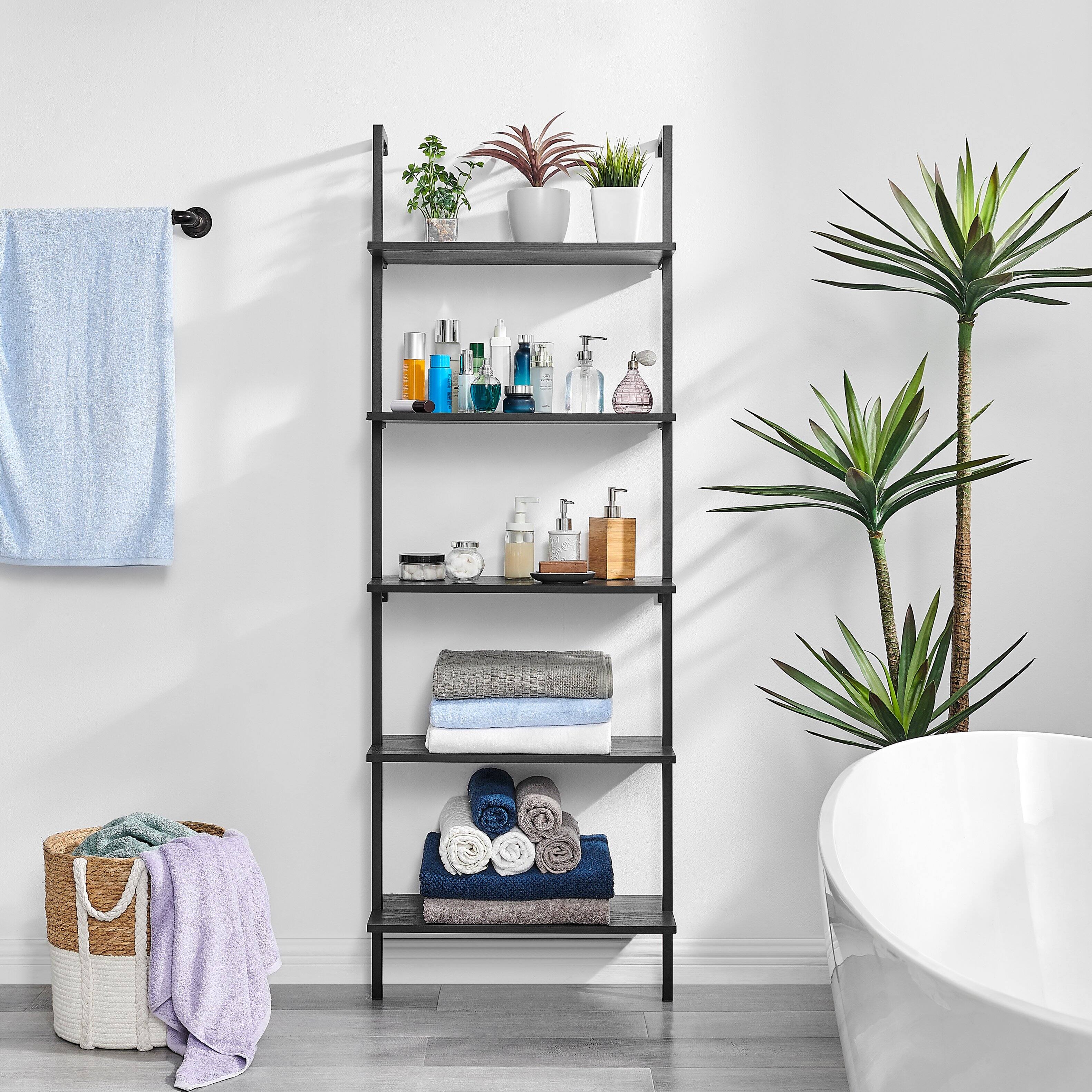 Back. Danya B - Everett 5-Tier Open Display Wall Mount Ladder Shelf - Black/Black - Black/Black.