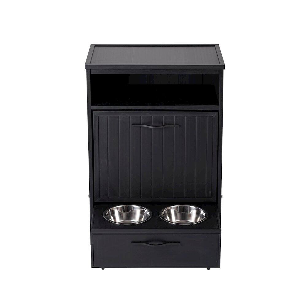 Left. New Age Pet - Brea Dog Food Pantry Double Dog Bowl-Espresso Black - Black.