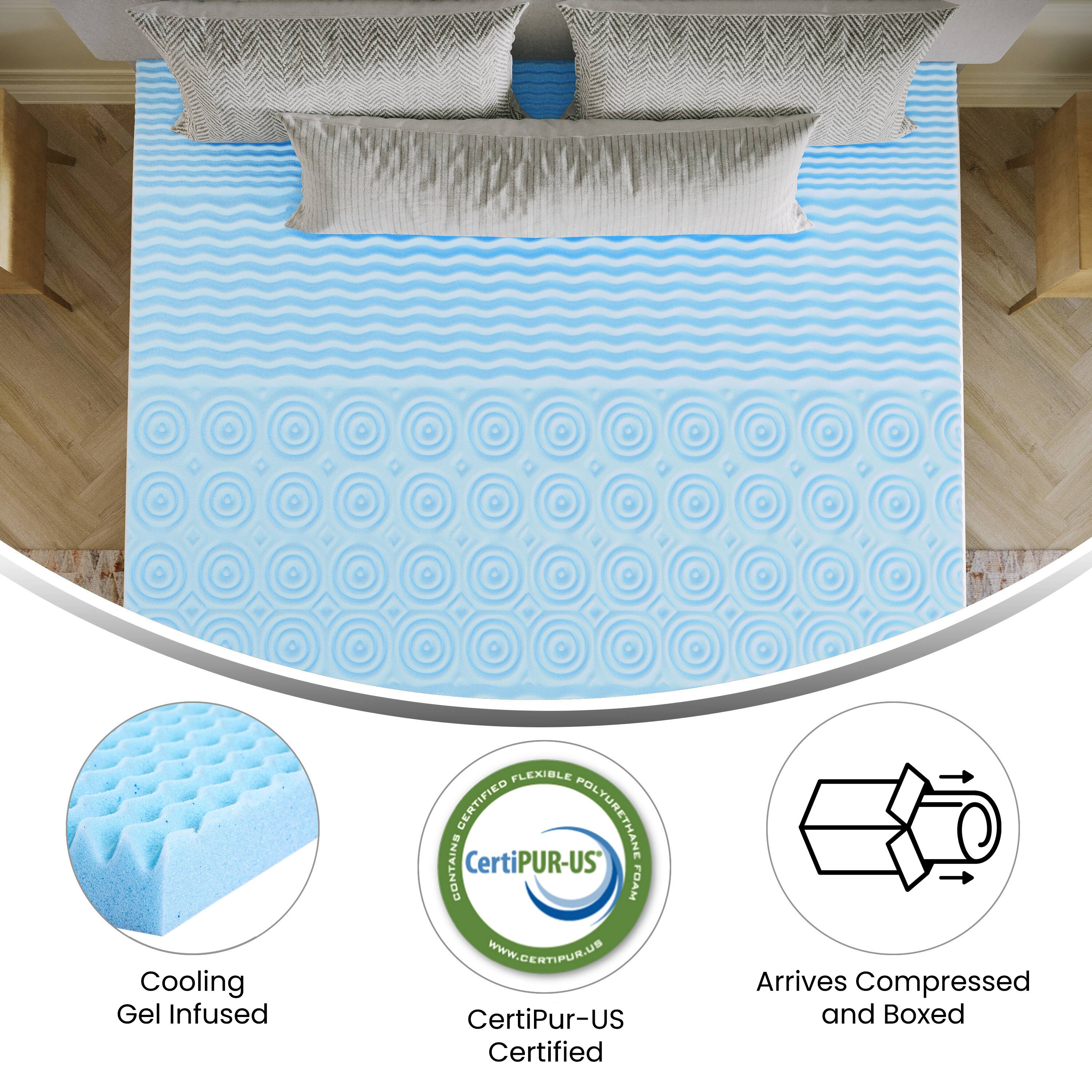 Cooling Gel Infused FLEXIBLE CERTIFIED POLYURETHANE CONTAINS CertiPUR-US FOAM  
www.CertiPUR.US  
CertiPUR-US Certified  
Arrives Compressed and Boxed