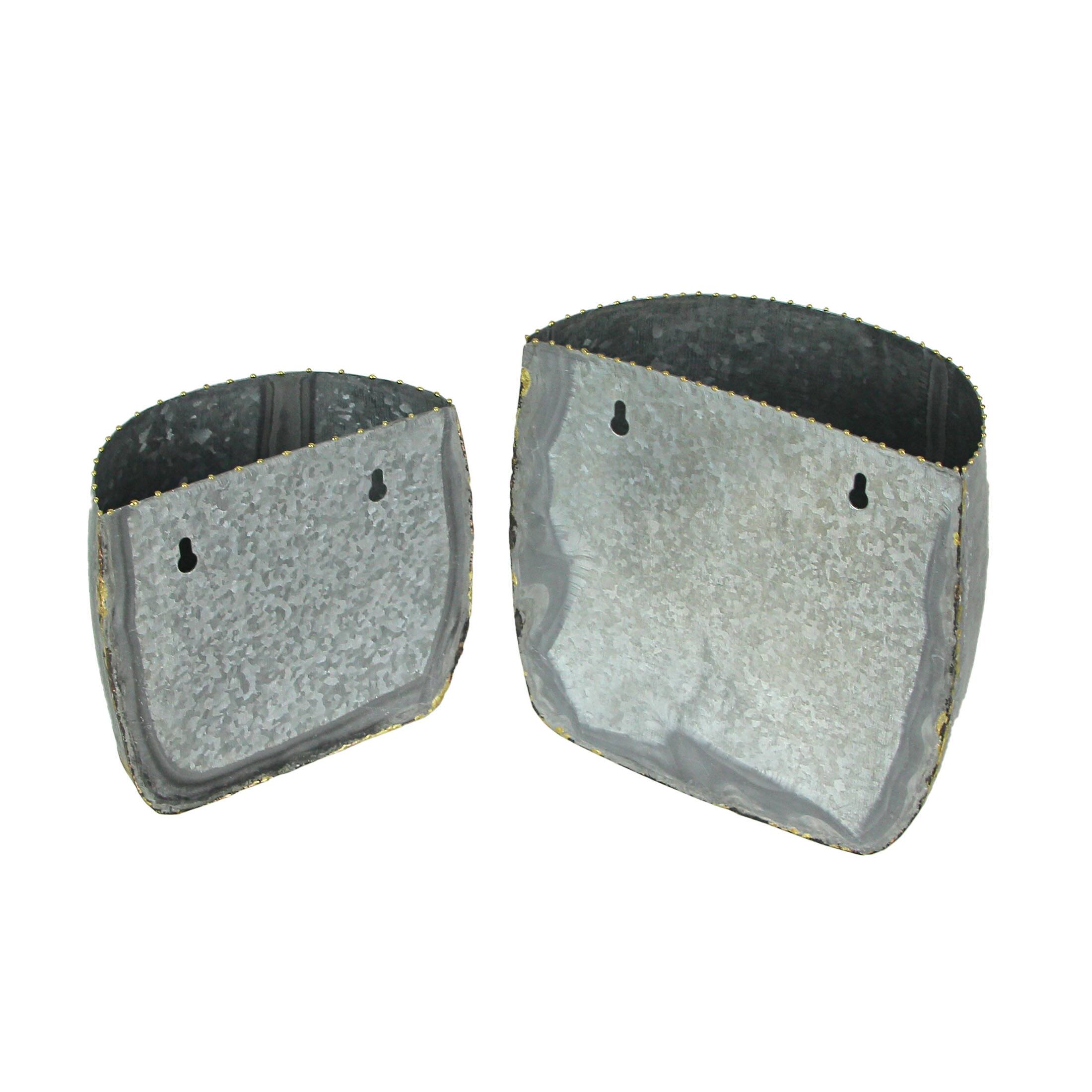 Alt View 2. Audrey's - Vintage Look Galvanized Finish Metal Rounded Wall Pocket Set of 2 - Grey.