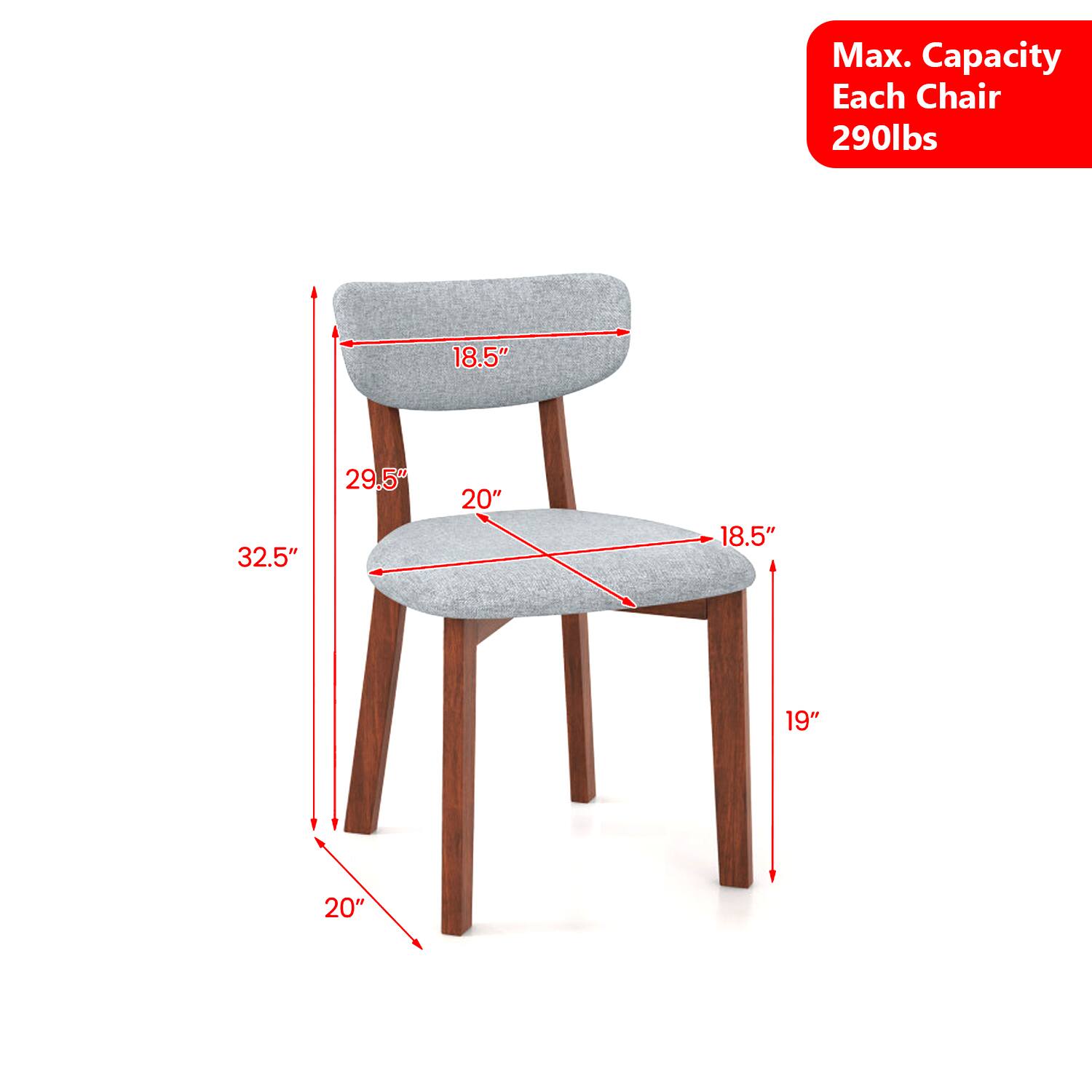 Max. Capacity Each Chair 290lbs  
18.5" 32.5" 29.5" 20" 18.5" 19" 20"
