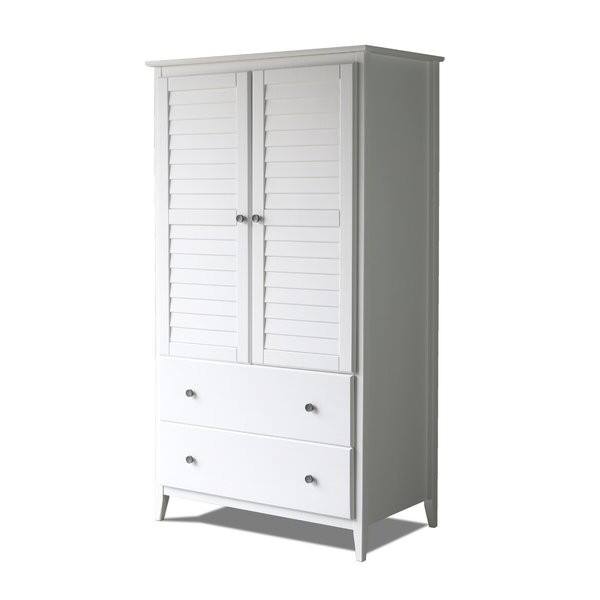 Hivvago - FarmHome Louvered Distressed Solid Pine Armoire - White