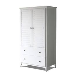 Hivvago - FarmHome Louvered Distressed Solid Pine Armoire - White