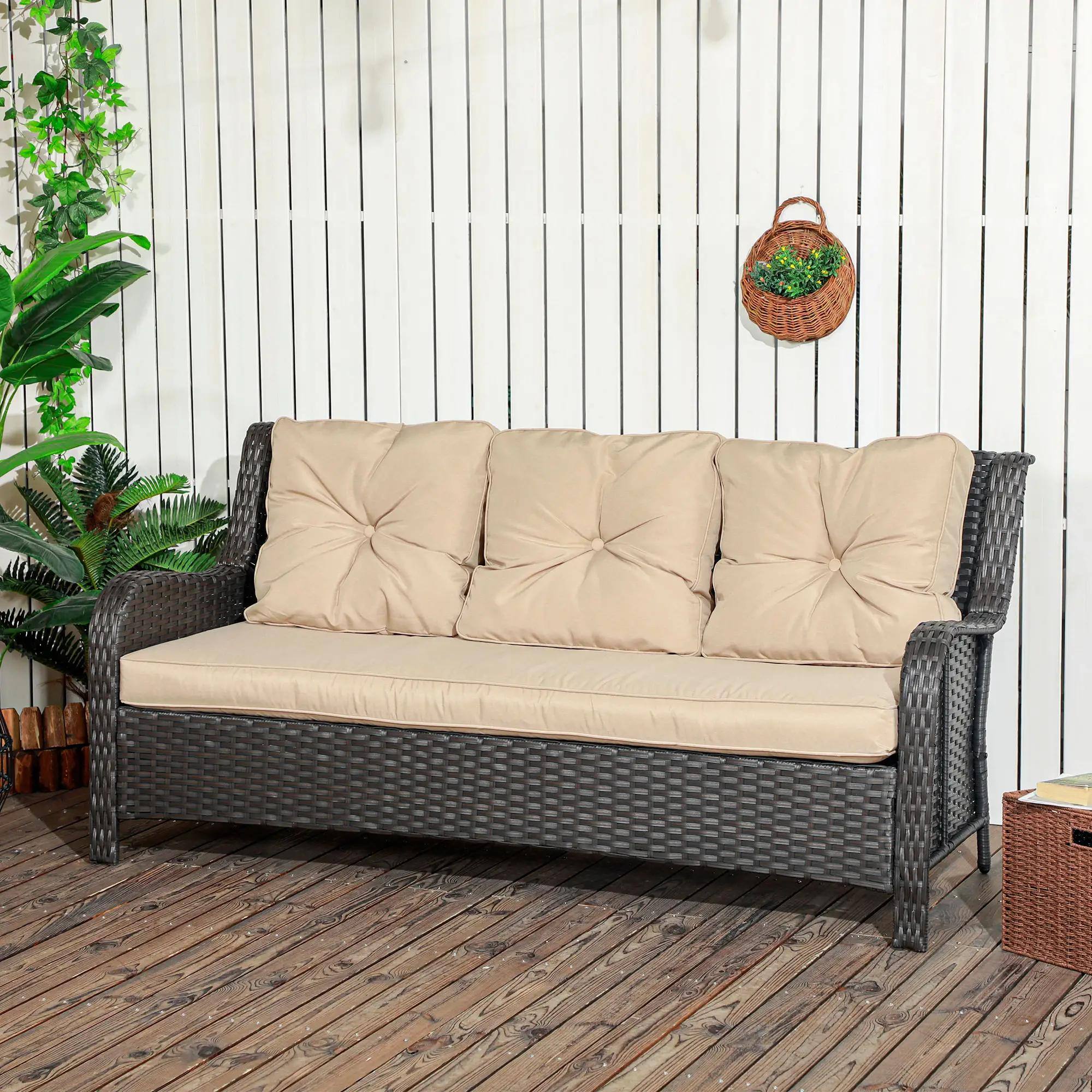 Alt View 6. Spaco - Spaco 3-Seater Outdoor Sofa with 4" Thick Cushions, Outdoor Couch, Beige - Beige.