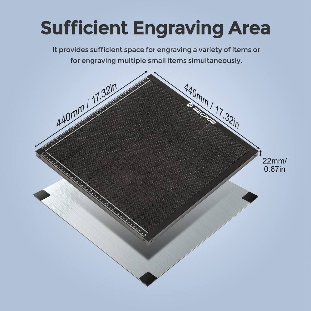 Sufficient Engraving Area

It provides sufficient space for engraving a variety of items or for engraving multiple small items simultaneously.

440mm / 17.32in

22mm / 0.87in