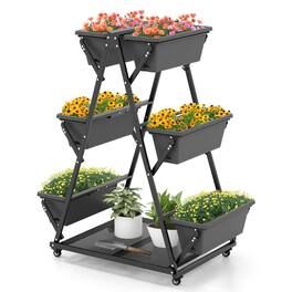 Gymax - 3-tier Vertical Garden Planter Box w/ Lockable Wheels Drainage Holes for Patio - Black