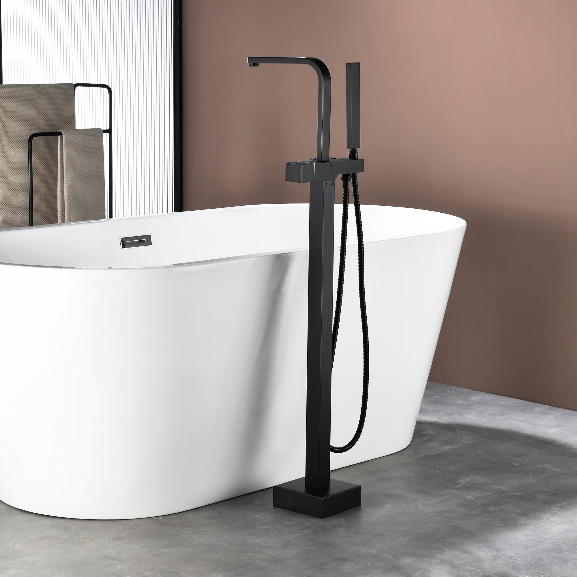 Alt View 3. Boyel Living - Matte Black Bathtub Faucet Solid Brass Single Handle 360° Swivel Handheld Spray - Matte Black.