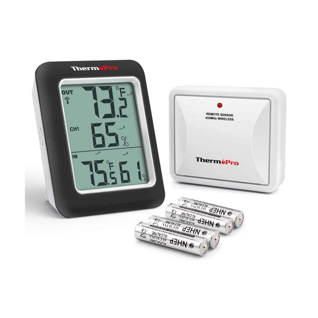ThermoPro - TP60SW Digital Hygrometer & Wireless Indoor Outdoor Thermometer - Temperature & Humidity Monitor - Black