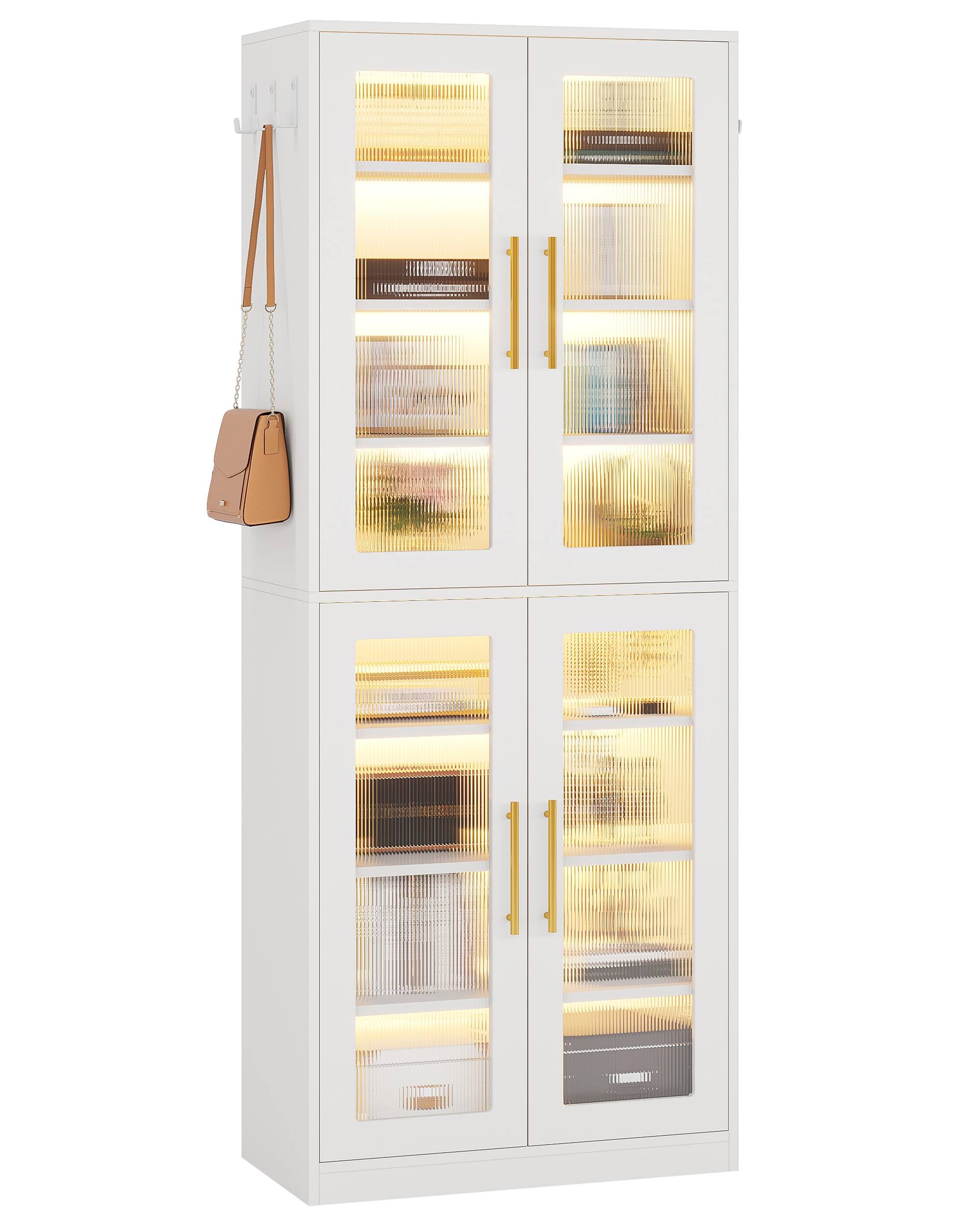 Angle. Kadyn - Kadyn 67-Inch Bookcase, 8-Tier Acrylic Door Shelf with LED Lighting, Perfect Home Office Storage Solution, White - White.