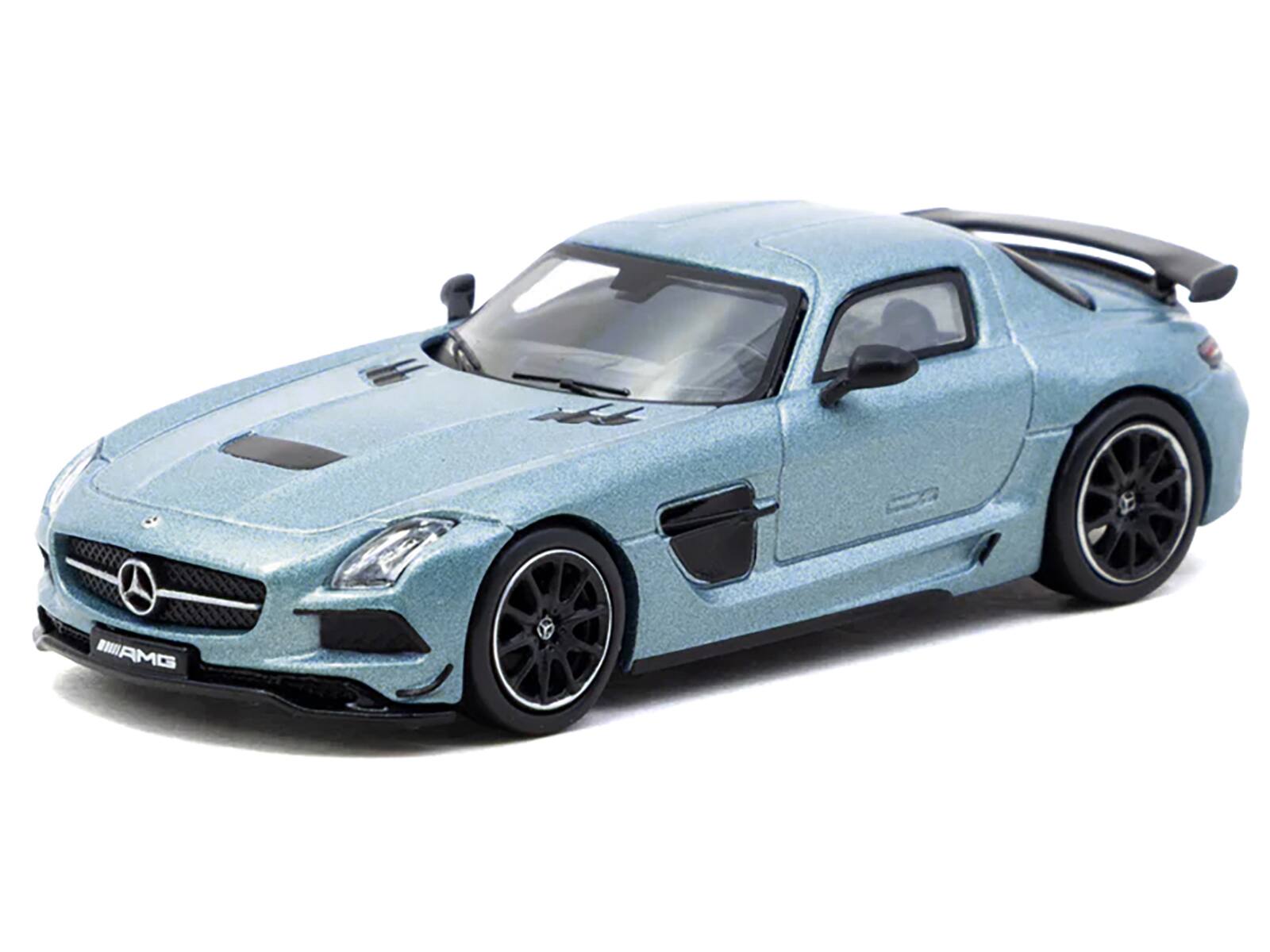 Angle. Tarmac Works - Mercedes-Benz SLS AMG Coupe Black Series Matte Blue Metallic "Global64" Series 1/64 Diecast Model by Tarmac Works - Matte Blue Metallic.