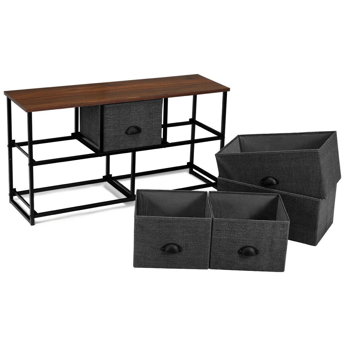 Alt View 9. Gymax - Gymax 5 Drawers Dresser Storage Unit Side Table Display Organizer Dorm Room Wood Black - Black.