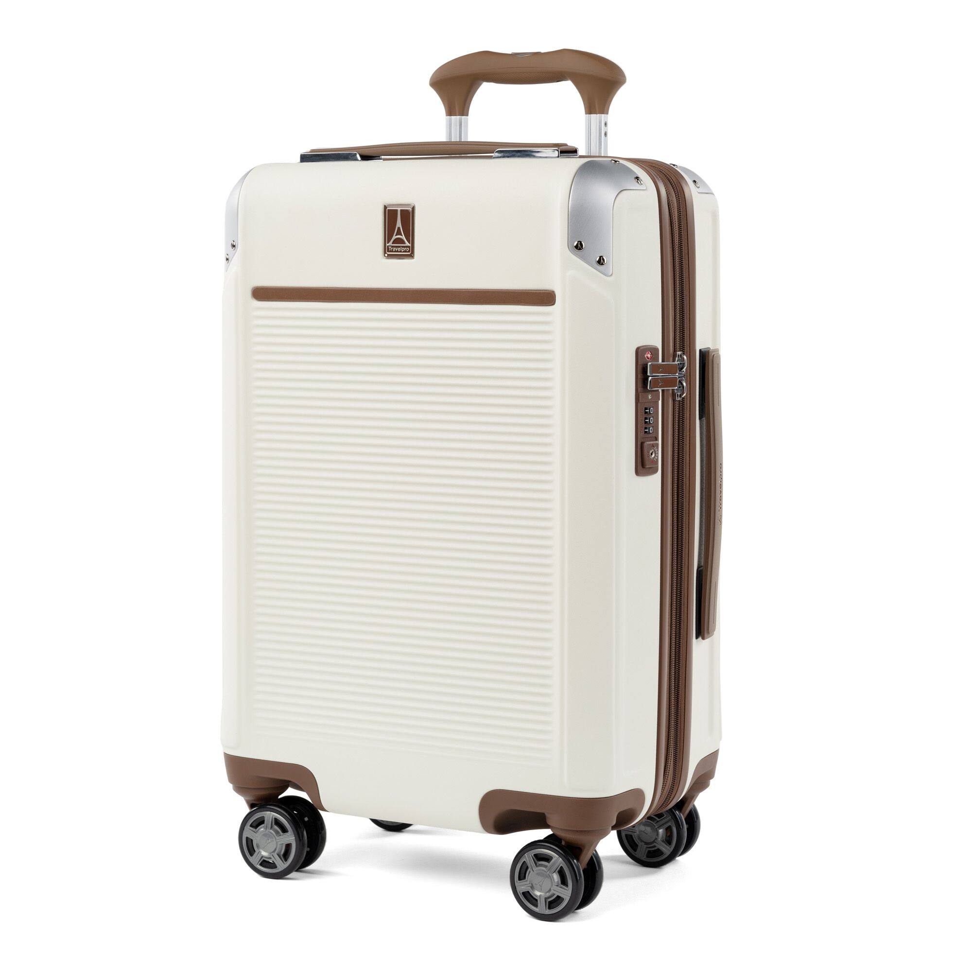 Angle. Travelpro - Travelpro Platinum Elite Hardside Expandable 21" Carry On Spinner Luggage - Cream White.