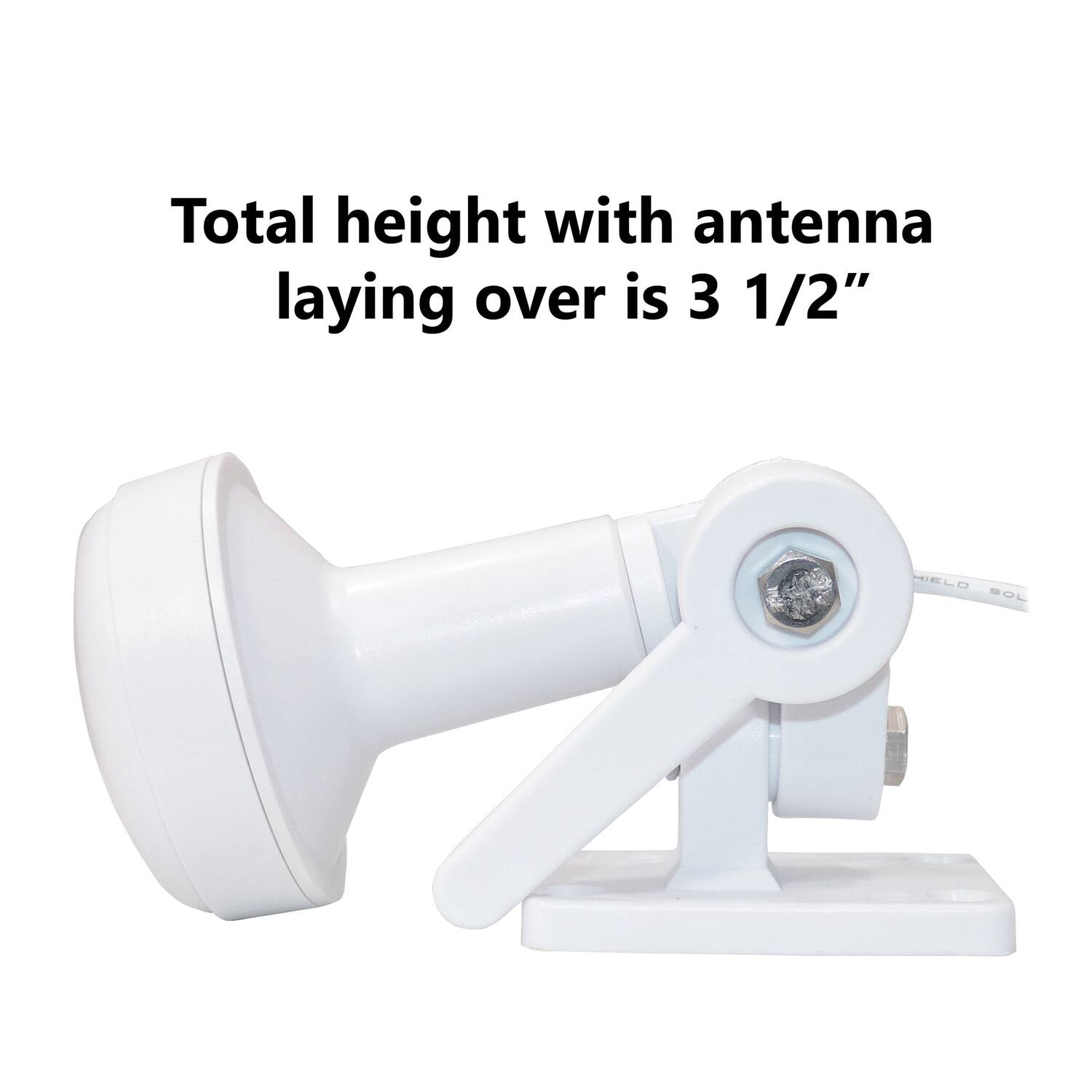 Total height with antenna laying over is 3 1/2"