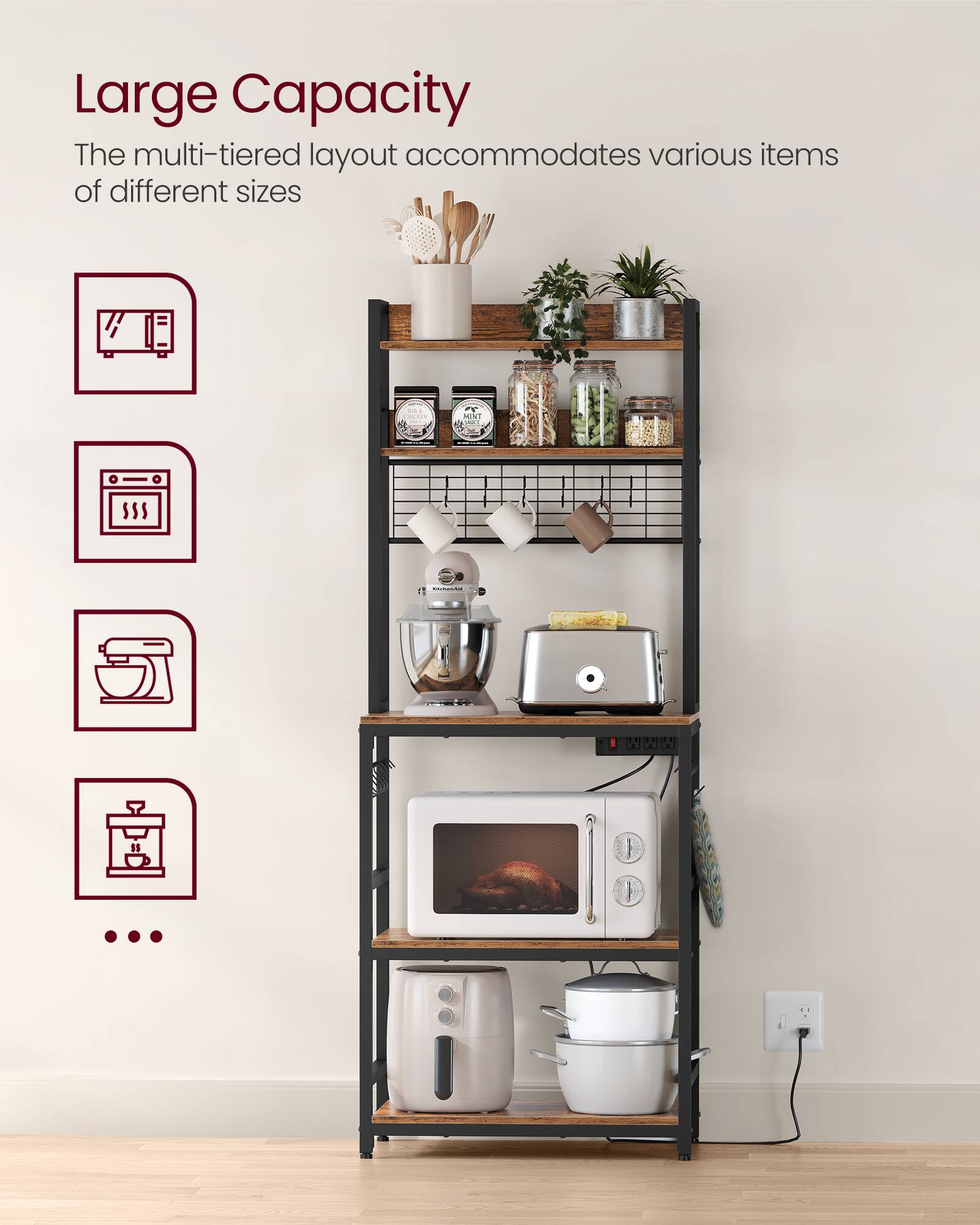 Large Capacity  
The multi-tiered layout accommodates various items of different sizes