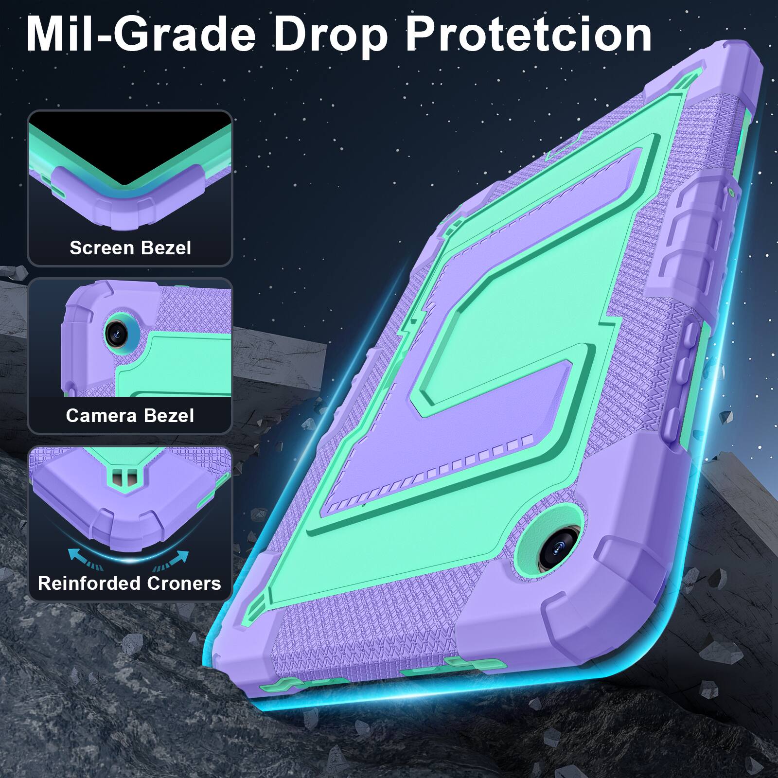 Mil-Grade Drop Protection

- Screen Bezel
- Camera Bezel
- Reinforced Corners