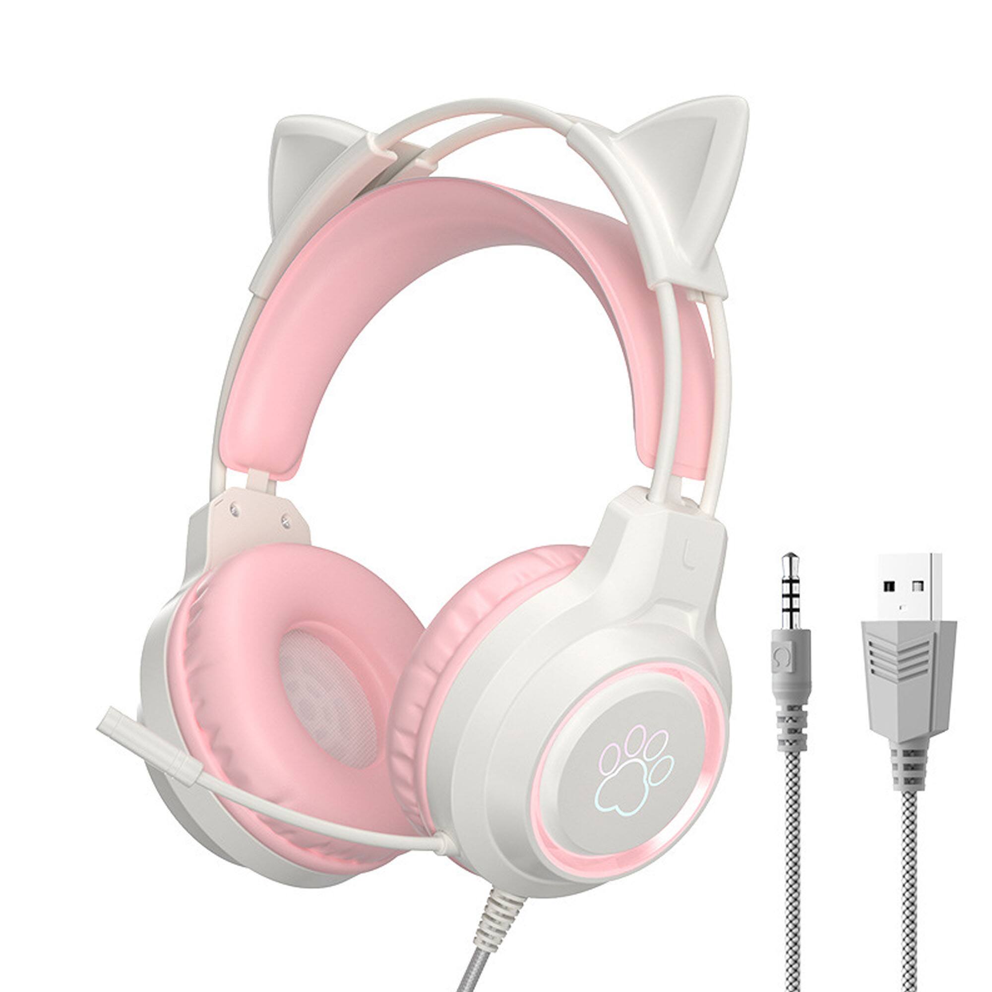 Front. YONWAY - Gaming Headset with Removable Cat Ears, 3.5mm Wired Headphones with Adjustable Microphone and RGB Light for PS4/Switch.