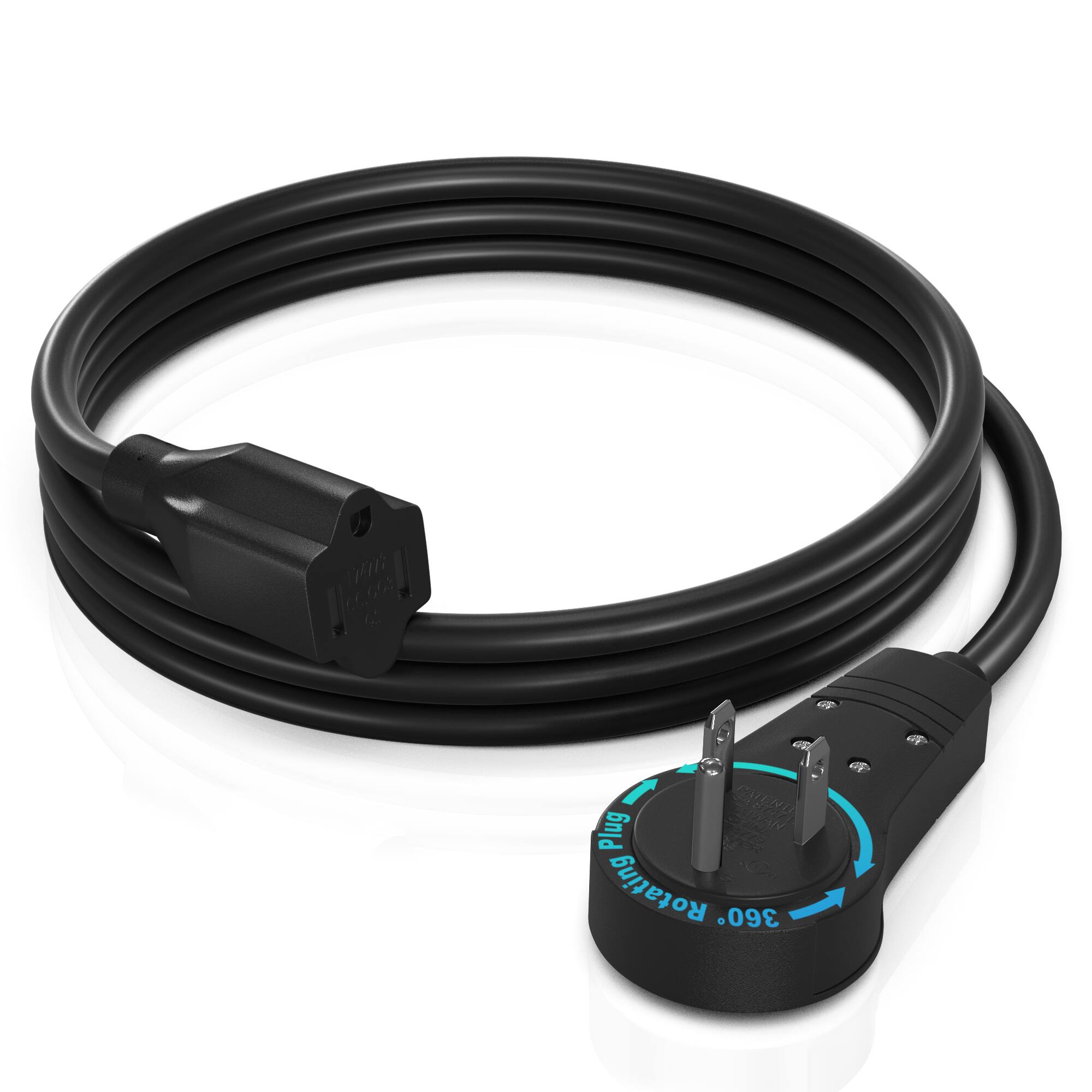 Maximm - 3 Foot 360° Rotating Flat Plug Extension Cord/Wire, 3 Prong Grounded Wire 16 Awg Power Cord - UL Certified - Black