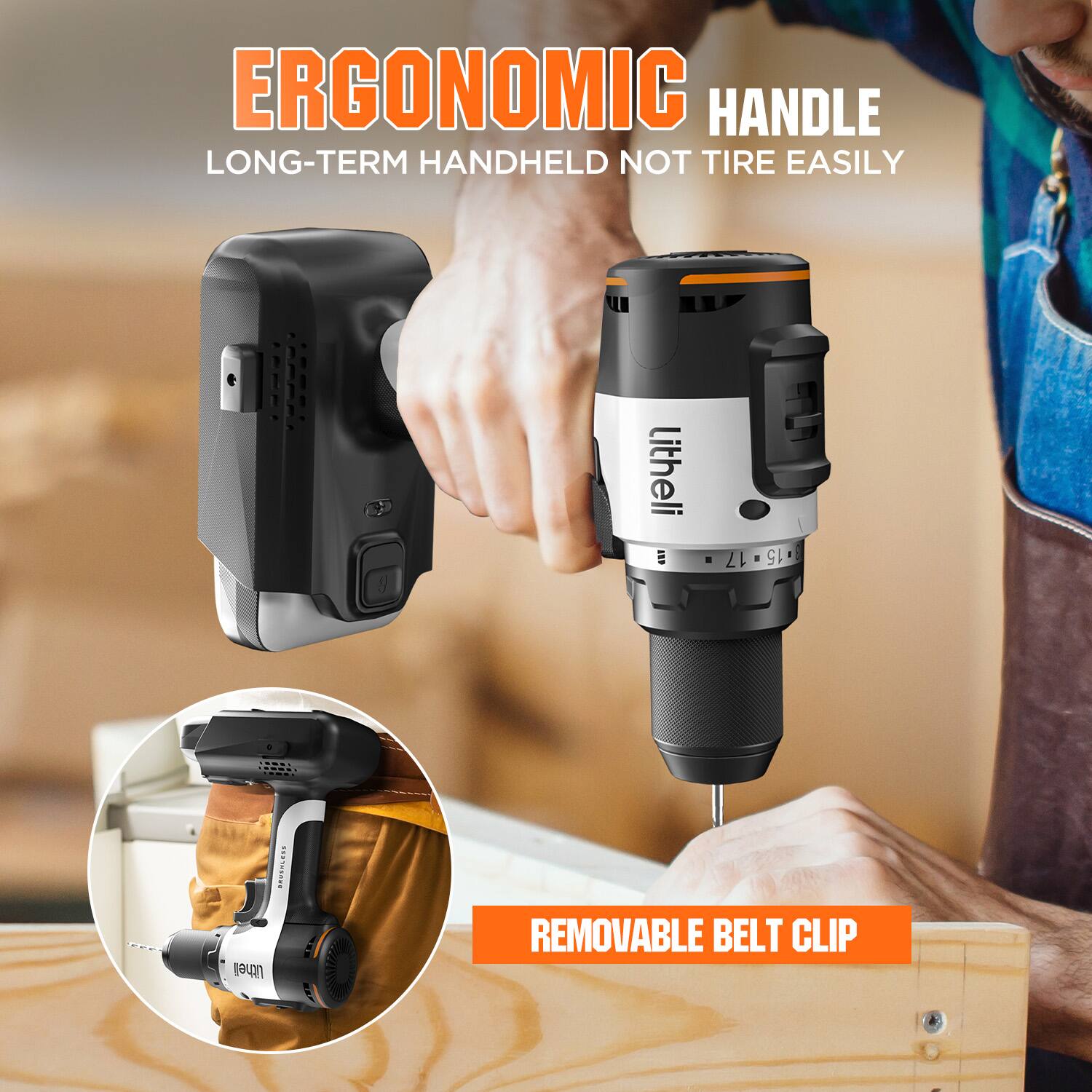 ERGONOMIC HANDLE LONG-TERM HANDHELD NOT TIRE EASILY, Litheli, REMOVABLE BELT CLIP
