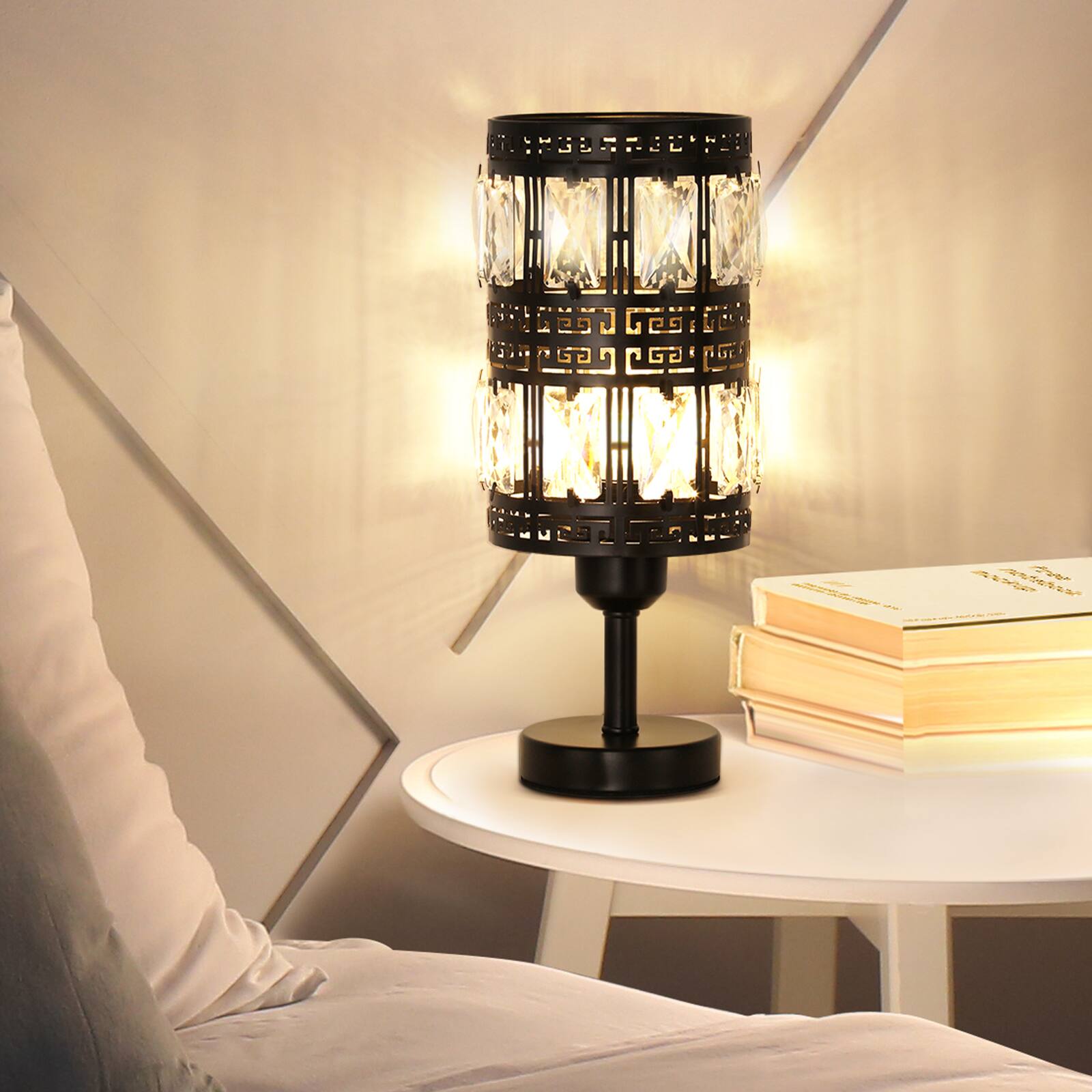 Alt View 1. Oumilen - Set of 2 Crystal Table Lamps, 12in Tall, Black Metal Base, E26 Socket, Bulbs Not Included.