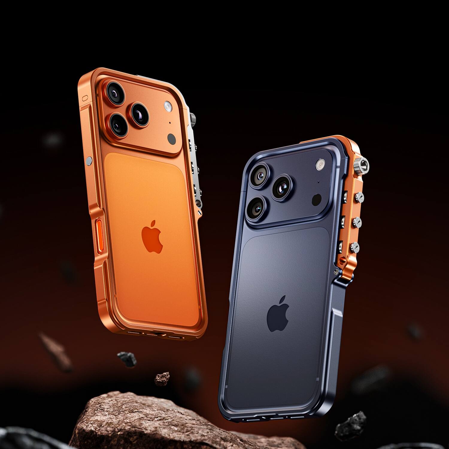 Angle. Dteck - Aluminum Metal Bumper Phone Case for Apple iPhone 17 Pro Max, Shockproof Protective Frame Cover with Open Back Design - Blue.