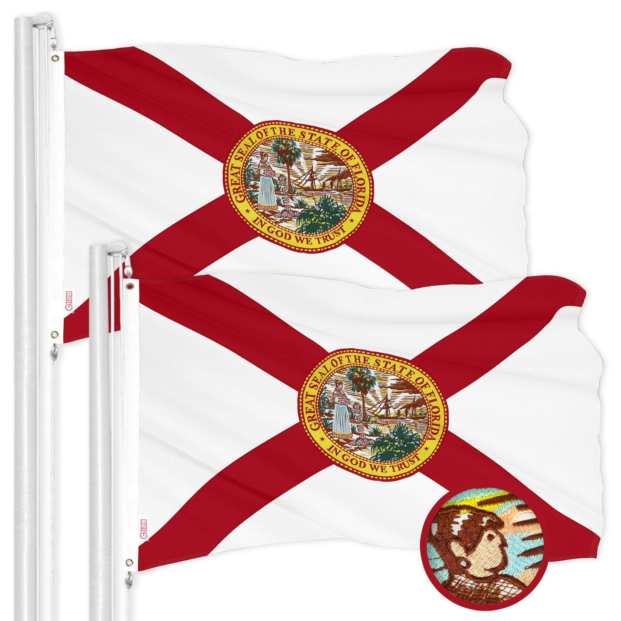 G128 2 Pack Florida State Flag, 3 x 5 ft Embroidered Polyester with ...