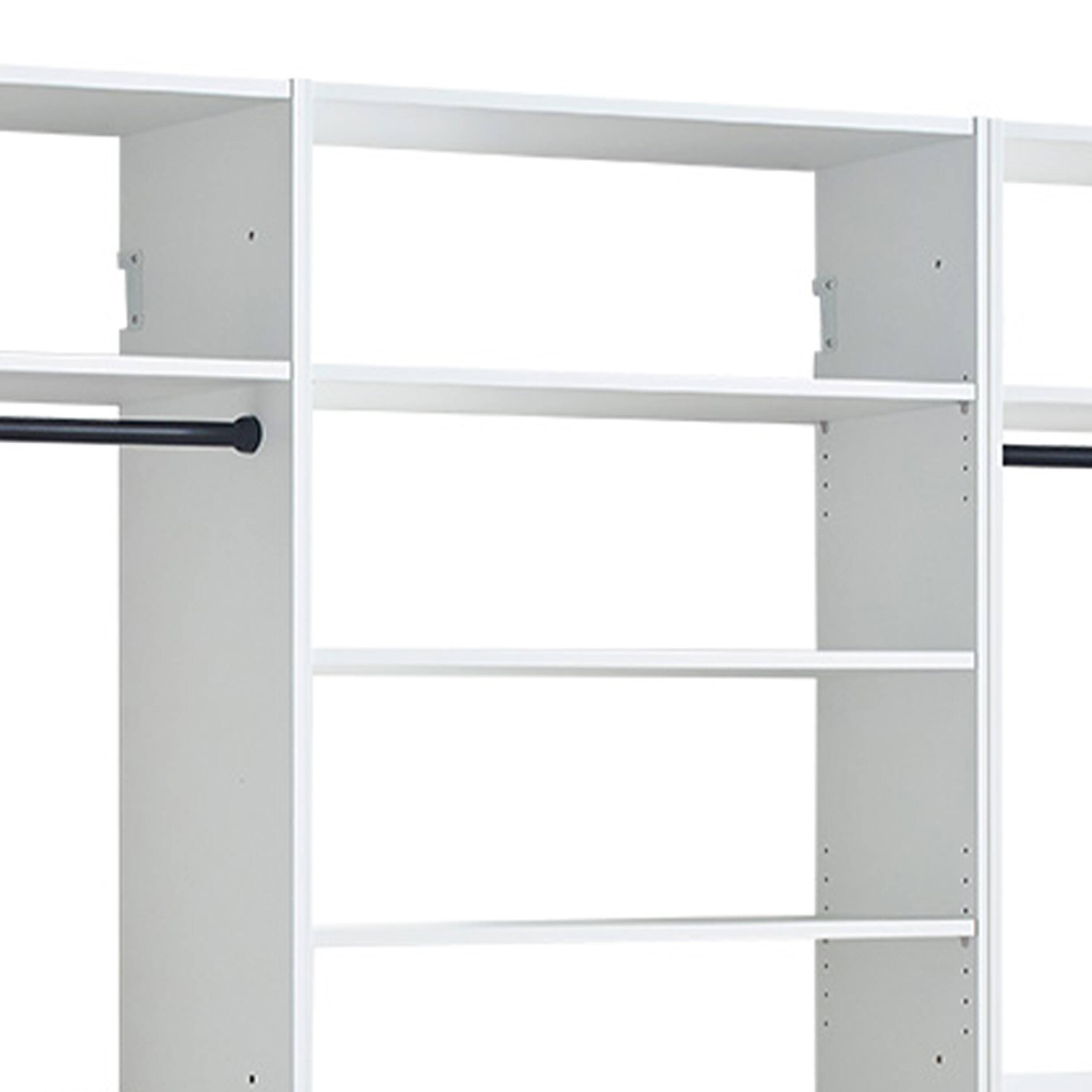 Left. Manhattan Lane - Vedz Walk in Closet w 2 Drawers, 6 Shelves, 2 Hanging Rods, White Wood - White.