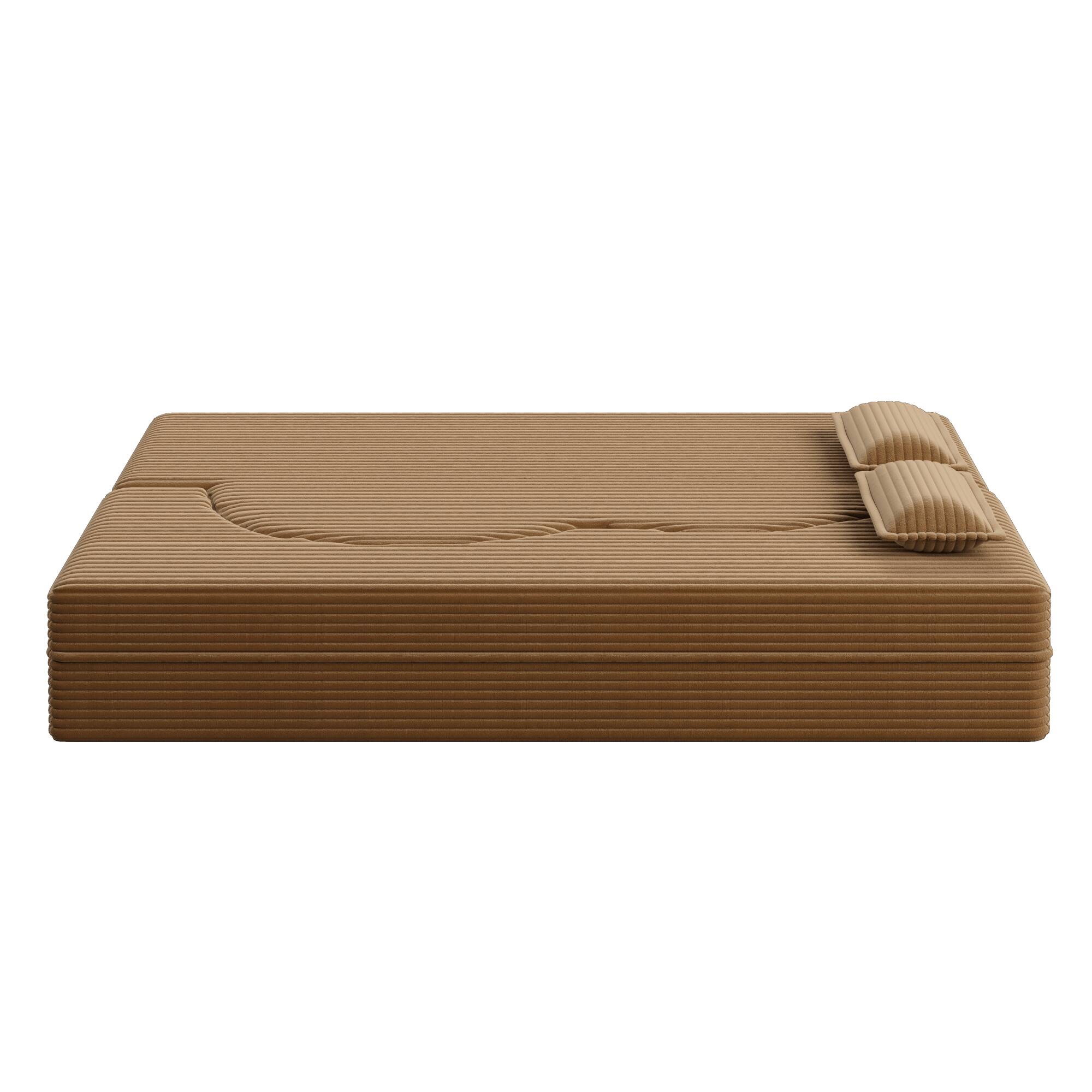 Alt View 8. GOODSILO - Convertible Plush Corduroy Floor Sleeper Sofa with Dual Pillows for Living Room and Guest Use - Camel.