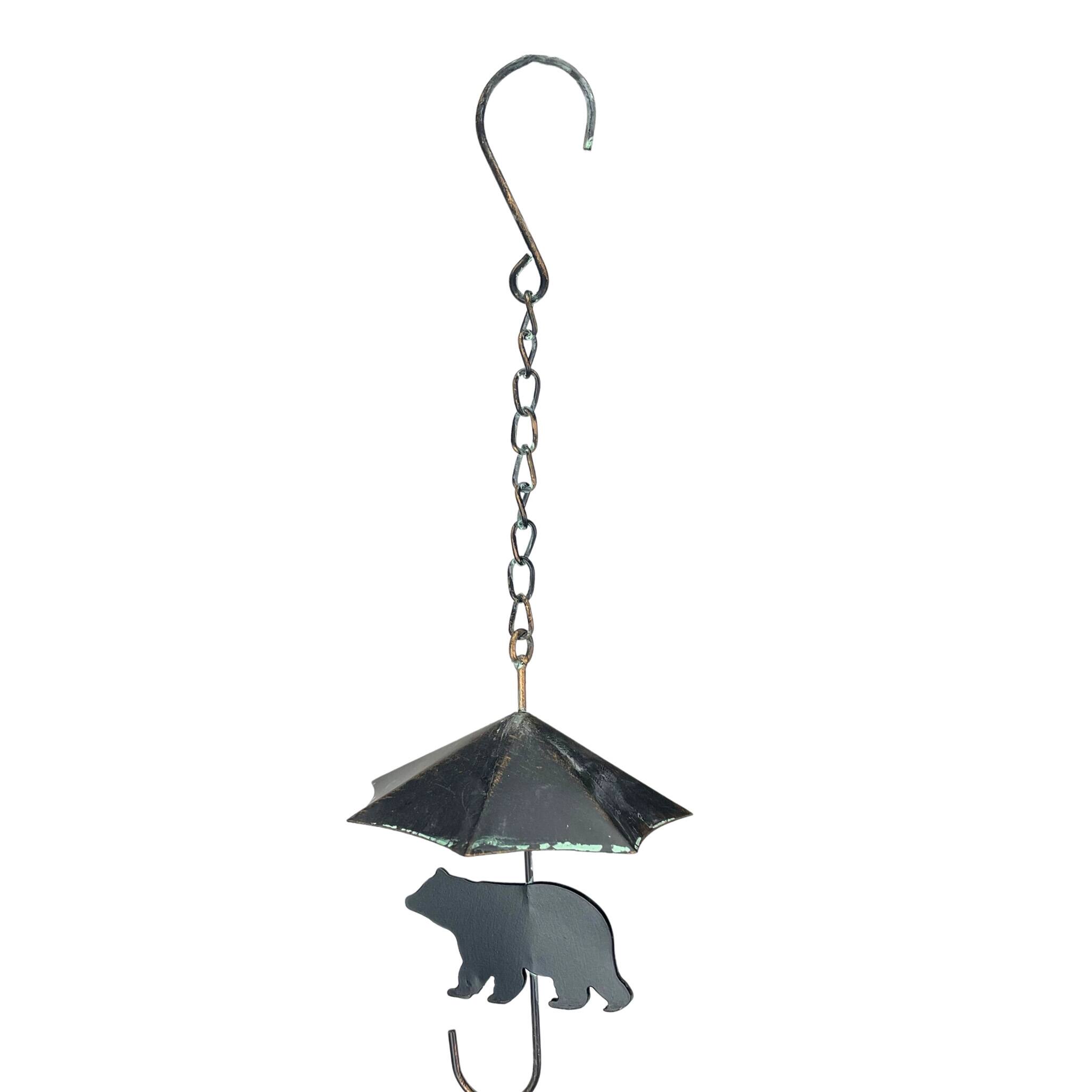 Alt View 8. Things2Die4 - Rustic Black Bear & Umbrella Rain Chain - 75" Long Distressed Verdigris Finish - Black.