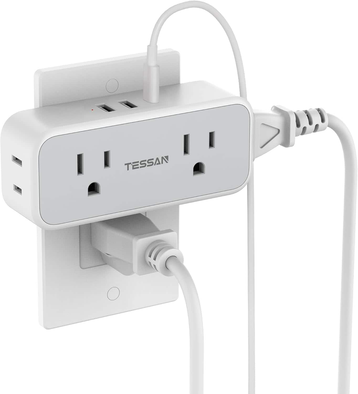 Wikistore - 20W PD Surge Protector Outlet Extender with 4 AC Outlets 3 USB Ports Wall Mount Design - White