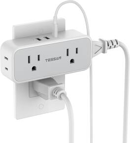 Wikistore - 20W PD Surge Protector Outlet Extender with 4 AC Outlets 3 USB Ports Wall Mount Design - White