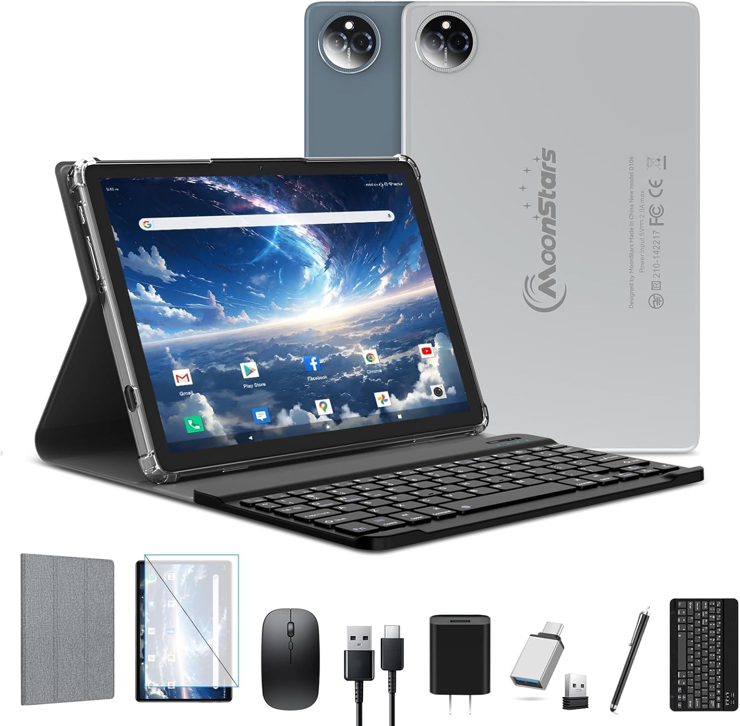 MOONSTARS - 2025 Latest 10.1 Inch Android 14 Tablet, 128GB ROM+14(8+6)GB RAM/512GB Expandable, Octa-Core Tablets with Keyboard - Gray