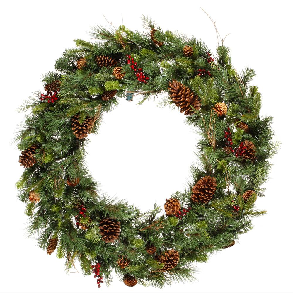 Front. Vickerman - Vickerman 36" Cibola Mixed Berry Wreath 213Tips - Green.