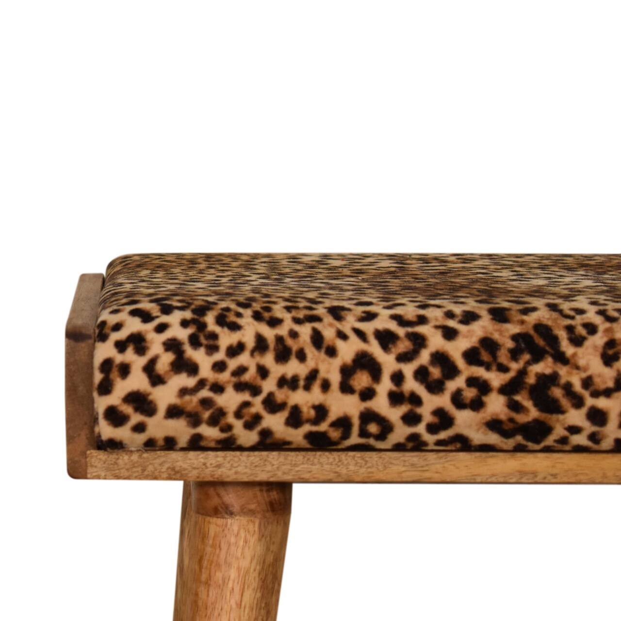 Back. Artisan Furniture - Artisan Furniture Solid Wood Leopard Velvet Tray Style Footstool, Upholstered, Leopard Print - Brown.