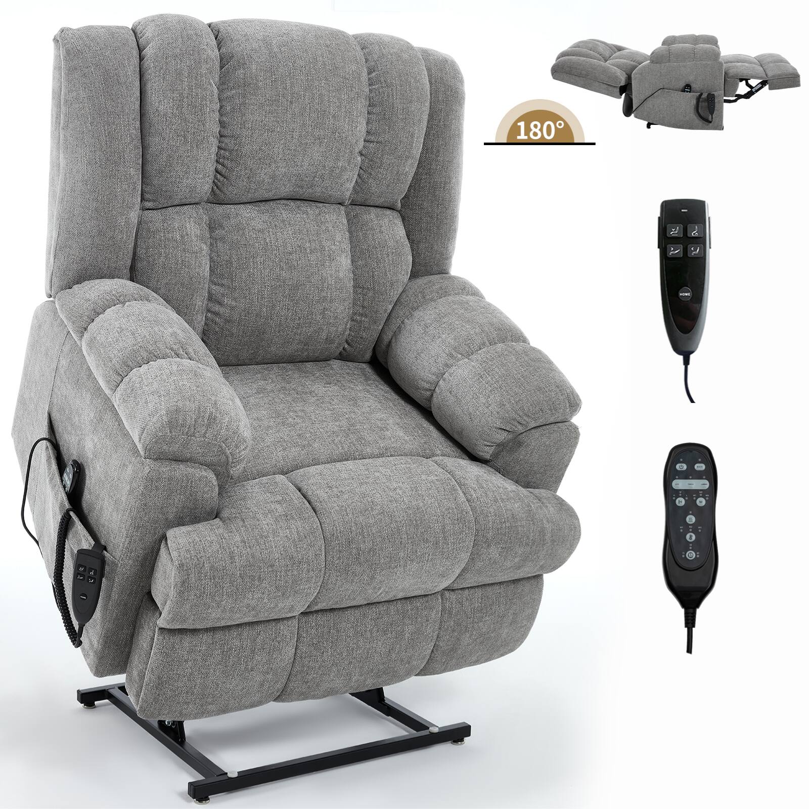Angle. APRILSOUL - Dual Motor Heat Massage Electric Power Lift Recliners with Remote Medium firm Heavy Duty Light Grey - Gray.