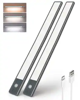 EZVALO - 14.74 in. Wireless USB Charging White Integrated LED Linkable Under Cabinet Light Smart Recessed Lighting-2 Pack - Black