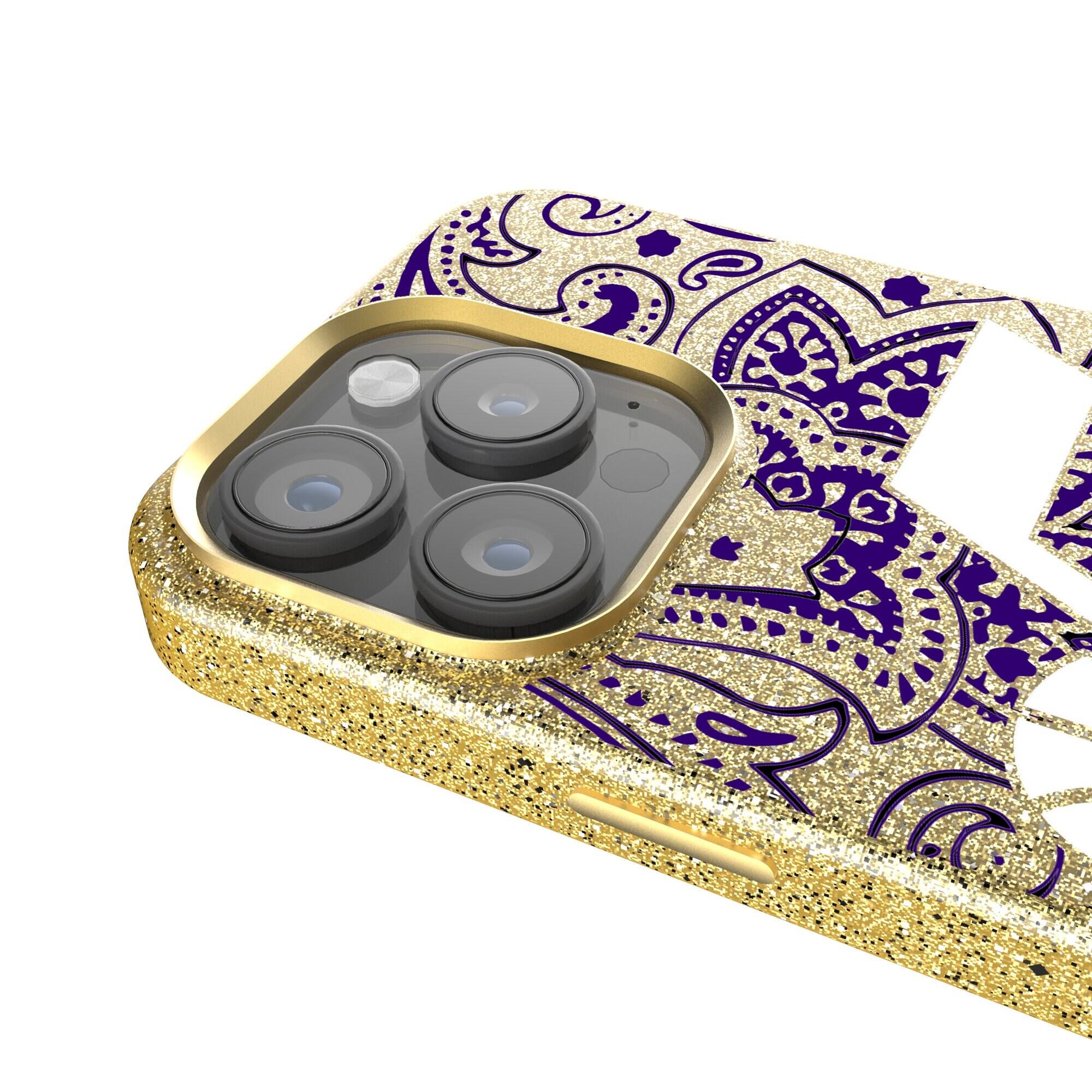 Alt View 3. Keyscaper - Utah Jazz Paisley Bling iPhone Case - 14 Pro Max - Gold.