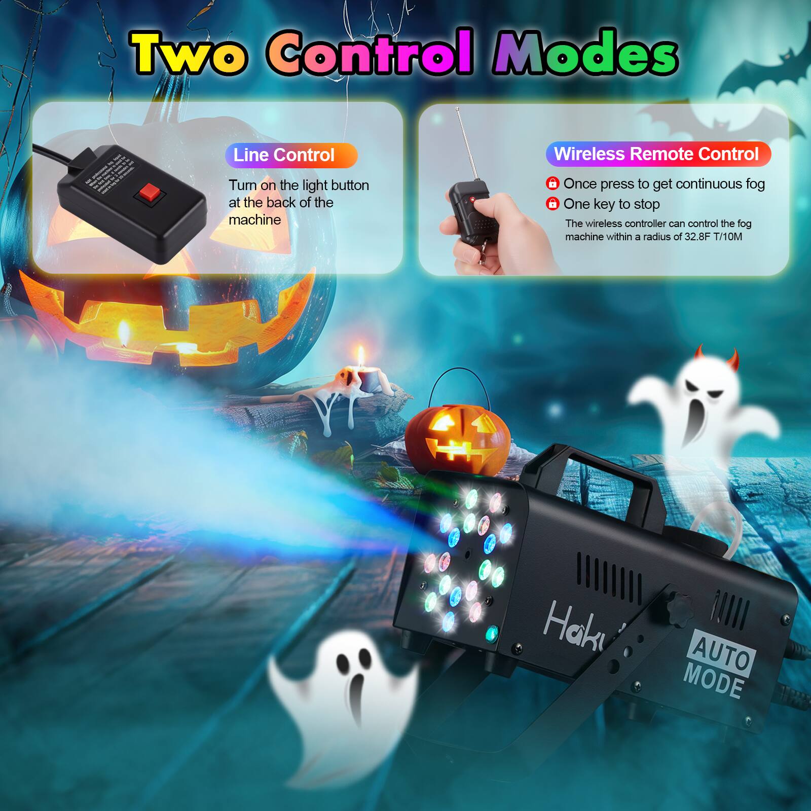 Mālama Collection HAKUTA Fog Machine with 18 Colorful LED Lights Automatic Fog