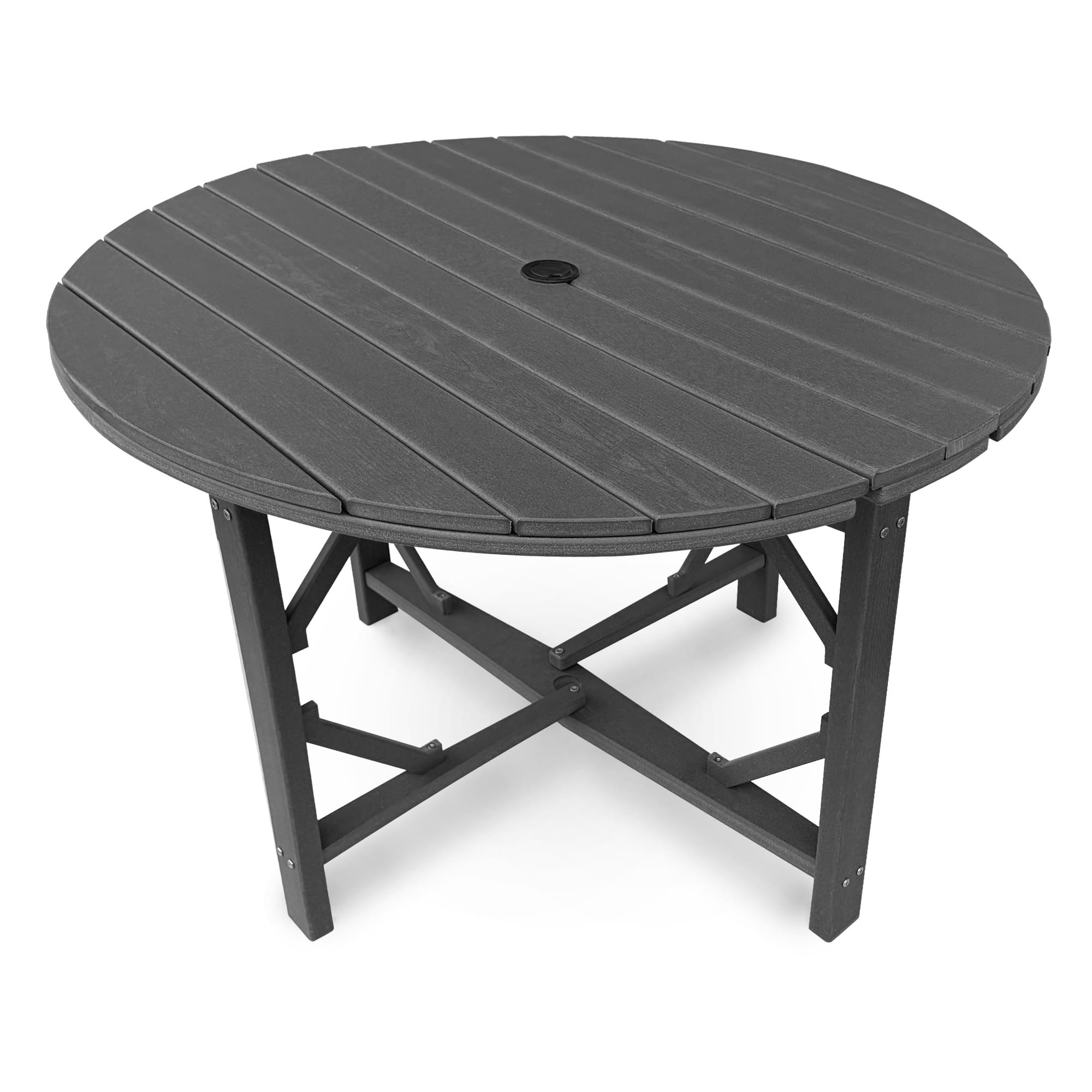 Fortune Candy - 43.7" HDPE Outdoor Dining Table, Patio Round Folding Table with Umbrella Hole, All Weather-Resistant for Backyard & Deck - Gray
