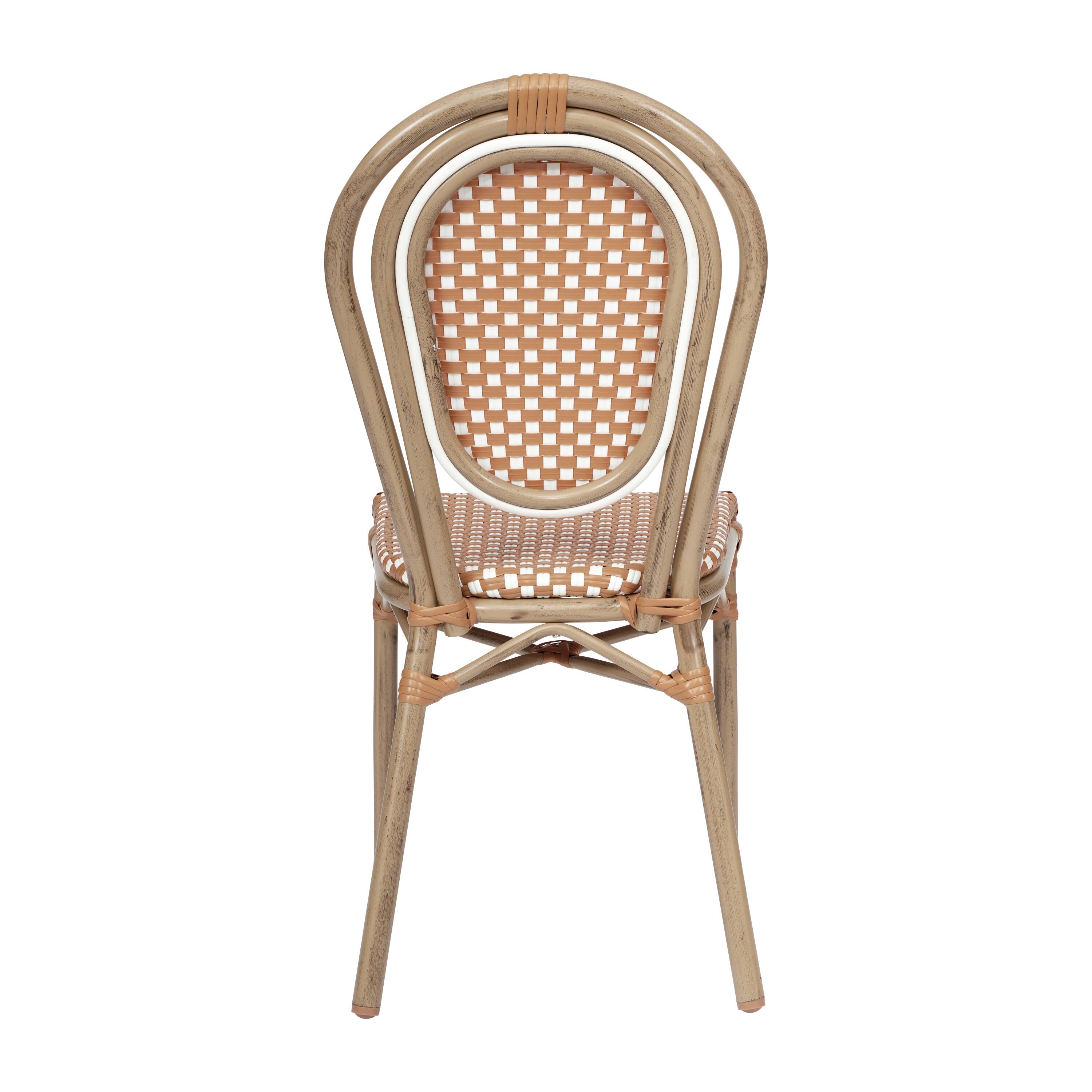 Alt View 7. Emma + Oliver - Colmar Set of Two Indoor/Outdoor Stacking Thonet Bistro Style Chairs with PE Rattan Seat and Finished Metal Frame - Natural & White/Light Natural Frame.