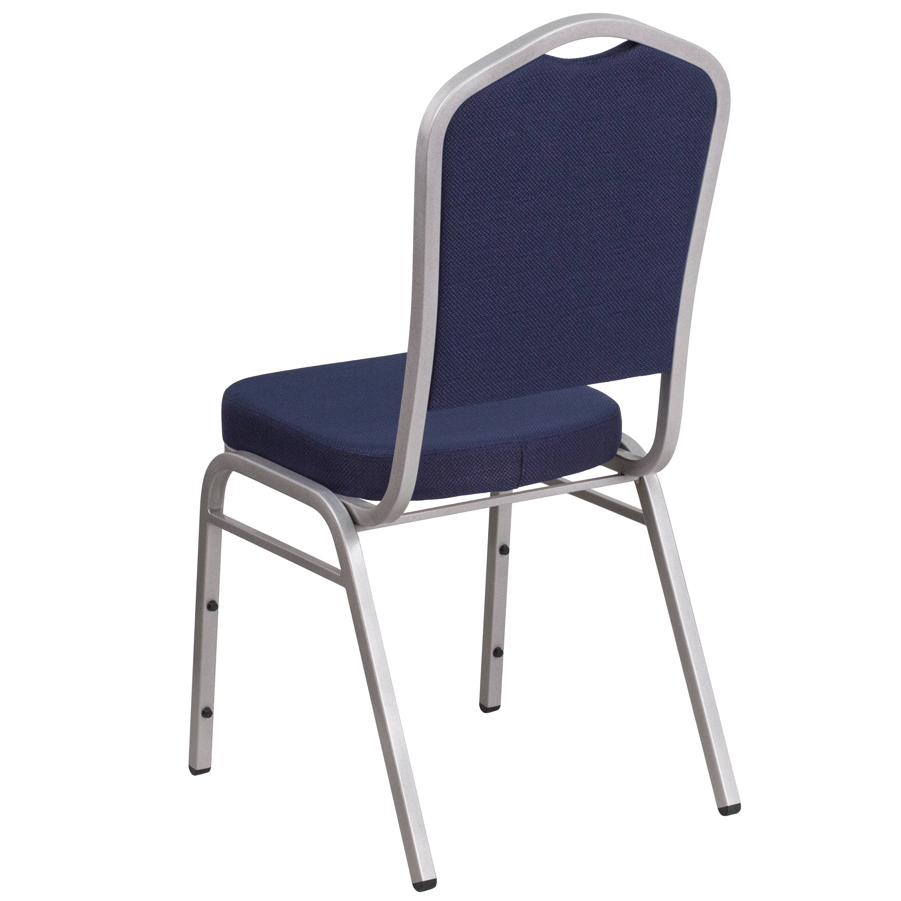 Alt View 5. Emma + Oliver - Crown Back Stacking Banquet Dining Chair - Navy Fabric/Silver Frame.