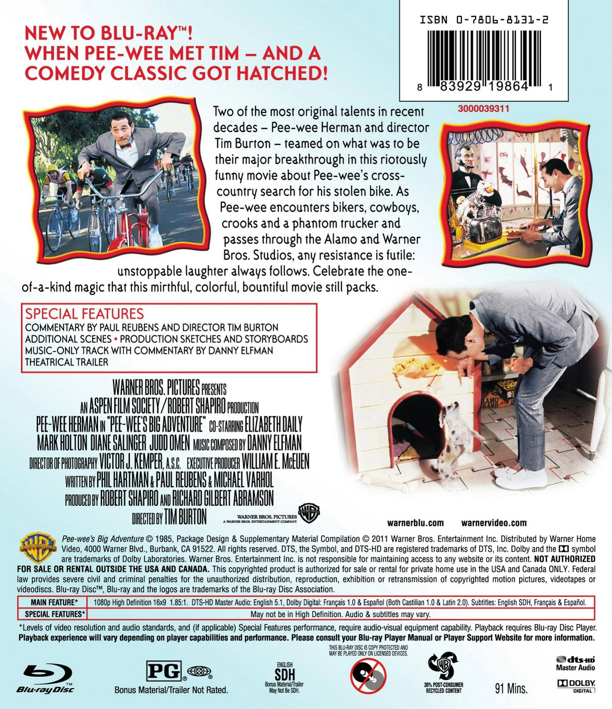 Back. Pee-Wee's Big Adventure [Blu-ray].