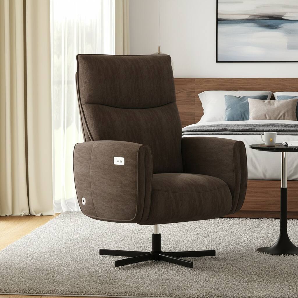 Alt View 5. Forest'nSky - Power Swivel Recliner Chair, Electric Reclining Armchair with USB & Type-C Charging, 360° Rotating Velvet Chair,Coffee - Coffee.