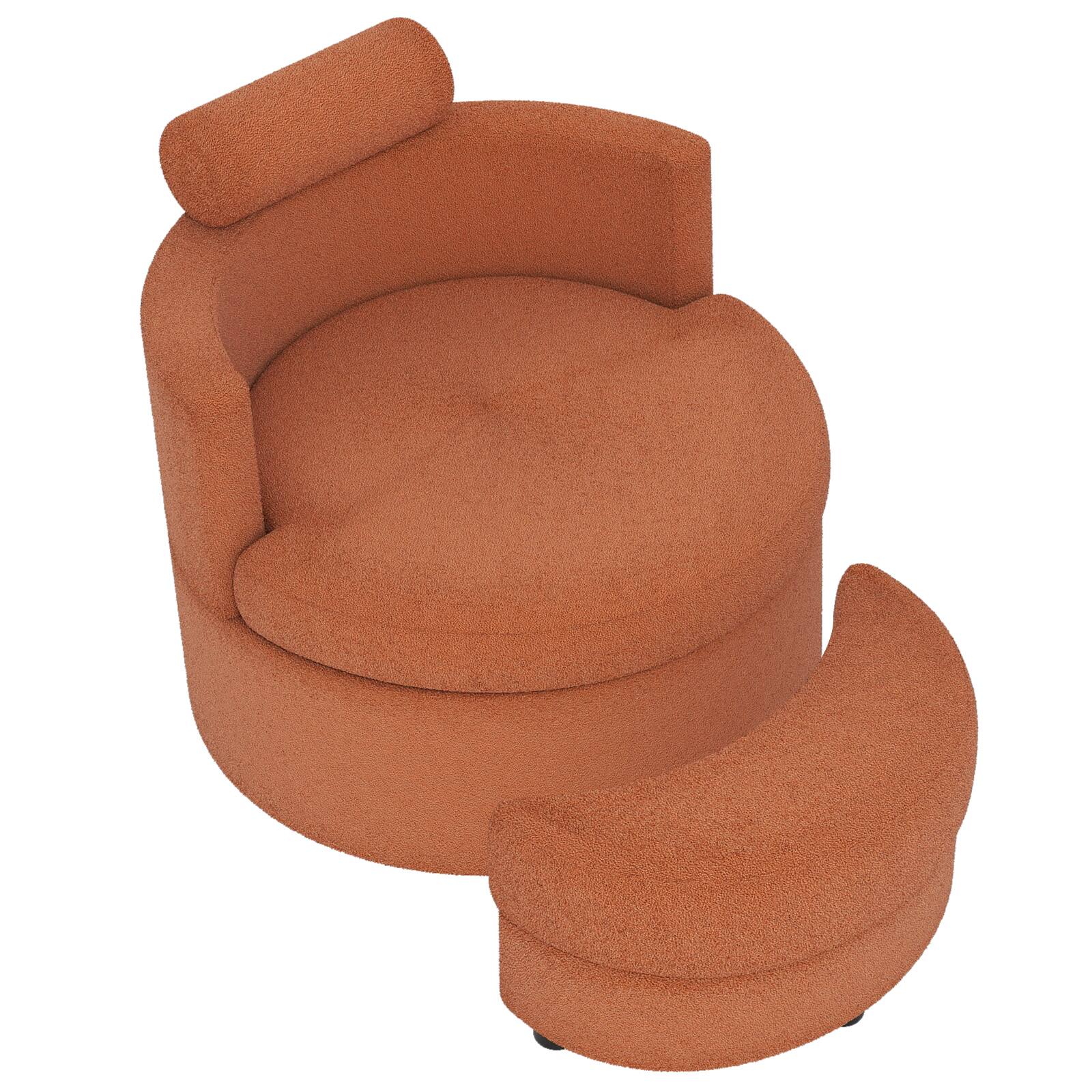 Front. WELLFOR - 360° Swivel Accent Chair with Half Moon Storage Ottoman - Light Brown.