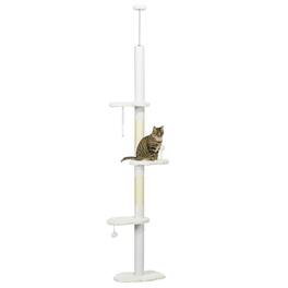 TinyHomie - Floor to Ceiling Cat Tree with Scratching Posts 88.5-100.5in Adjustable Height Cat Climbing Tower Cloud Shape Platforms - White