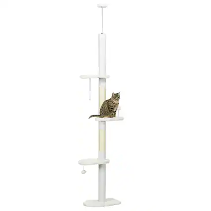 Front. TinyHomie - Floor to Ceiling Cat Tree with Scratching Posts 88.5-100.5in Adjustable Height Cat Climbing Tower Cloud Shape Platforms - White.