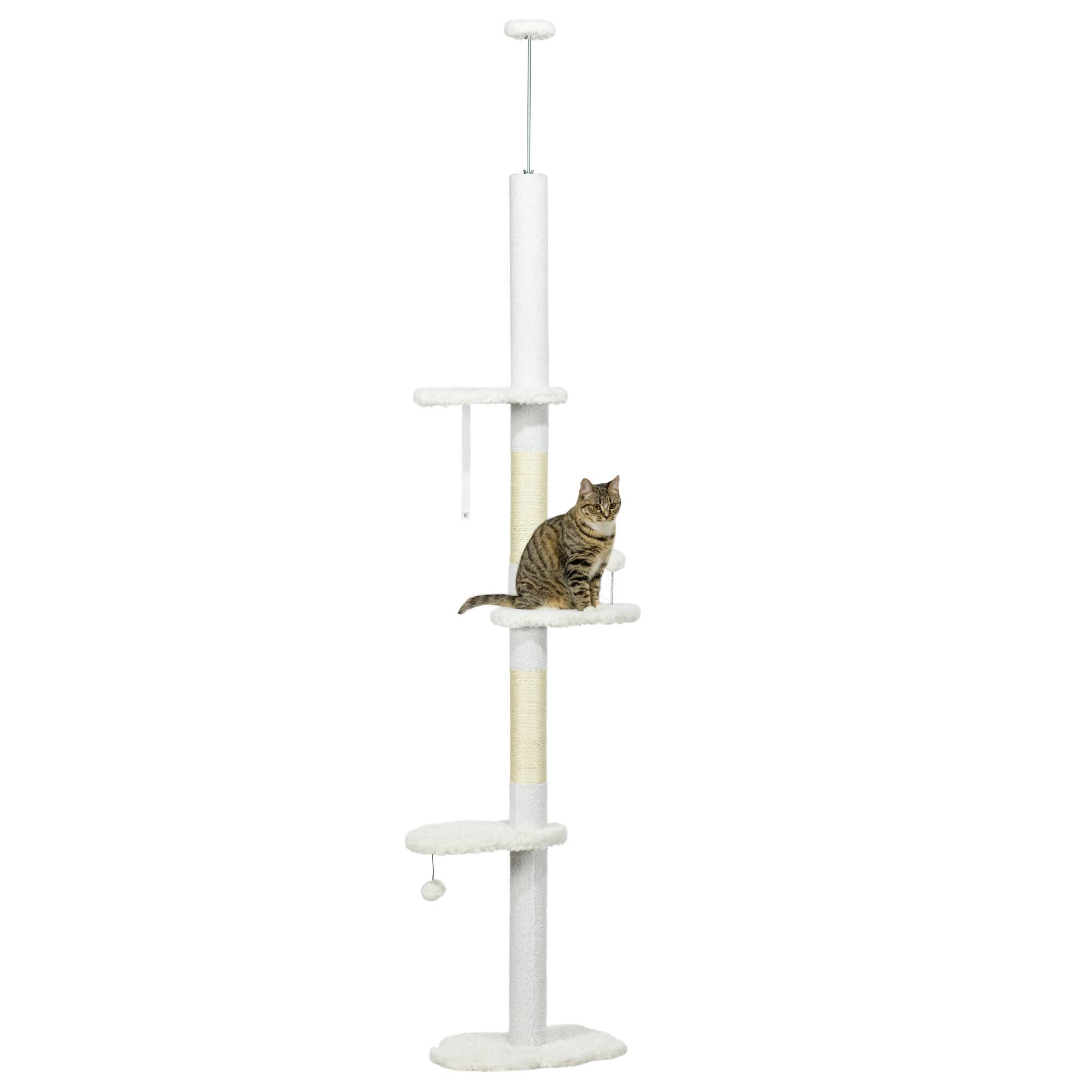 Front. TinyHomie - Floor to Ceiling Cat Tree with Scratching Posts 88.5-100.5in Adjustable Height Cat Climbing Tower Cloud Shape Platforms - White.